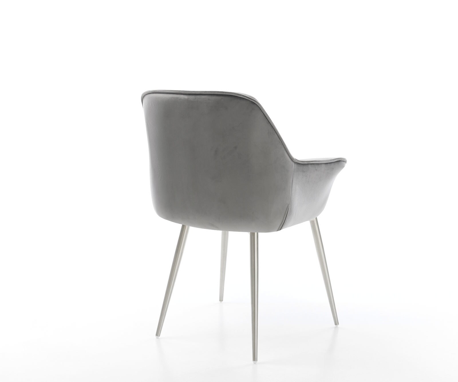 Chaise-de-salle-à-manger Keila-Flex avec accoudoirs velours gris 4 pieds coniques acier inoxydable brossé 5