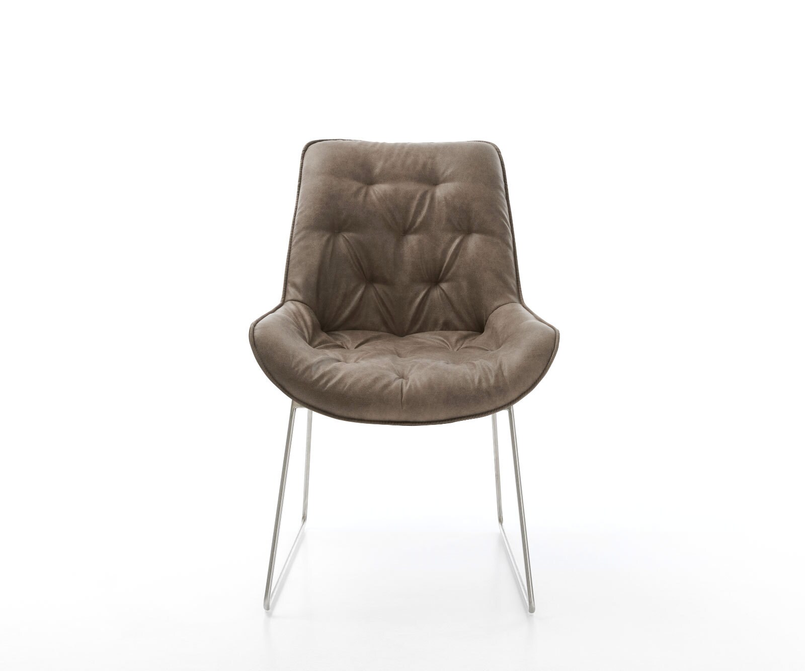 Chaise-de-salle-à-manger Taimi-Flex microvelours taupe vintage pied trapèze acier inoxydable brossé 2 Chaise-de-salle-à-manger Taimi-Flex microvelours taupe vintage pied trapèze acier inoxydable brossé 2