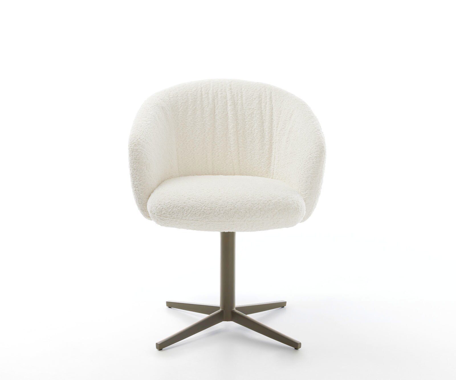 Chaise-pivotante Caja-Flex avec accoudoirs bouclé blanc pied de chaise 4 branches aspect titane pivotement sur 360° ressorts ensachés 2