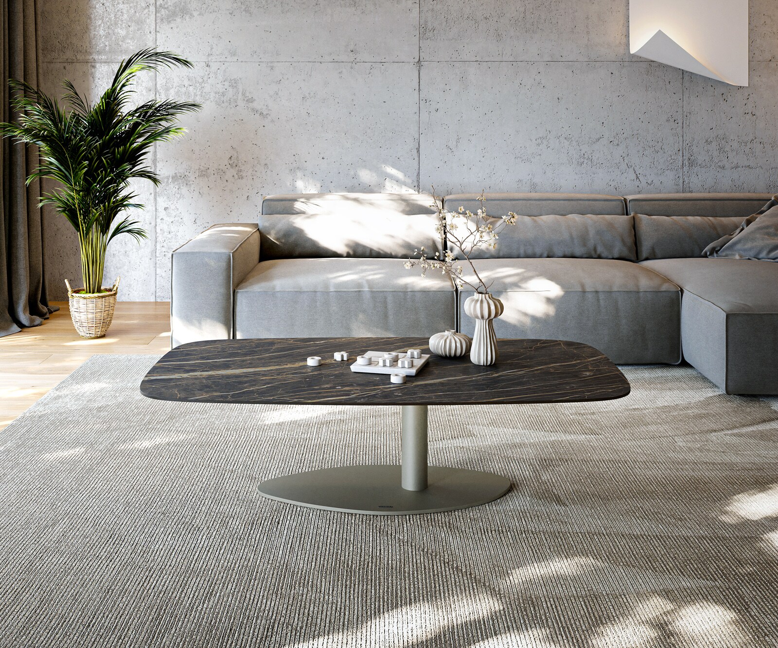 Table basse Edge Boot 140x80 cm céramique Laminam® Noir Desir brun Vibany Metall finition effet titane 1