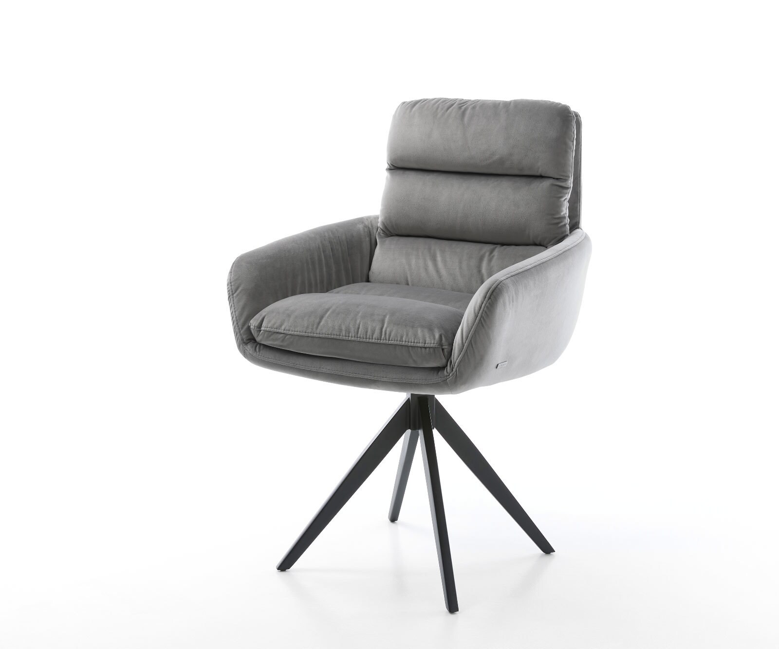 Chaise-de-salle-à-manger Abelia-Flex avec accoudoirs velours gris pied croisé angulaire noir