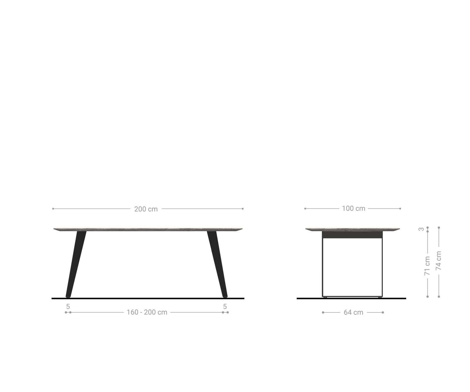 Table à manger Edge Boot 200x100x2,5-3 chêne nature métal inclinée noir bord suisse 8