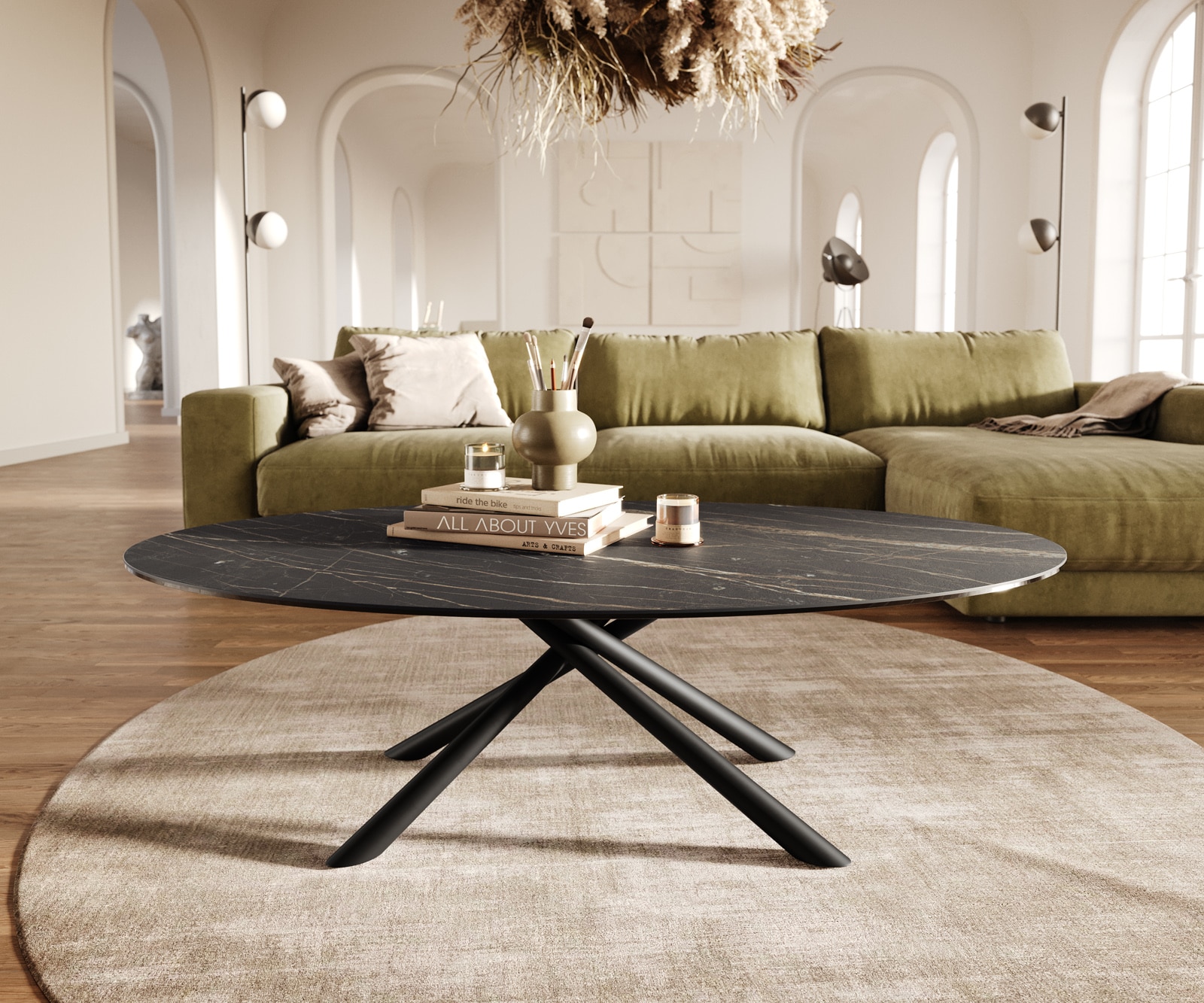 Table basse Edge Oval 140x80 cm céramique Laminam® Noir Desir brun Sarity métal noir 2