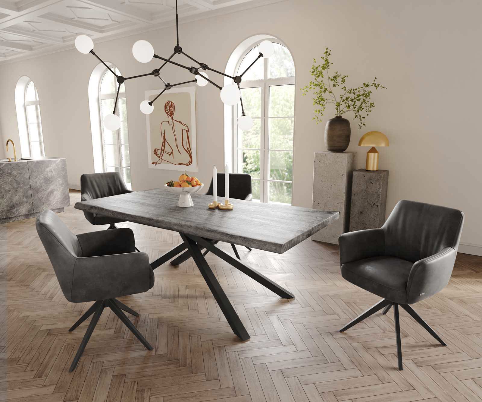 Chaise-pivotante Xana-Flex avec accoudoirs microvelours anthracite vintage pied croisé large noir pivotement sur 360° ressorts ensachés 4