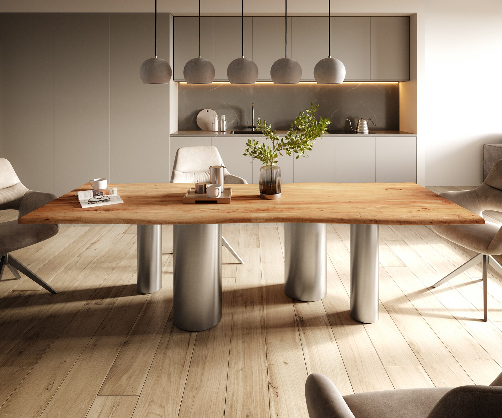 Table à manger Edge 260x100 Acacia Nature Pilier Acier inoxydable brossé Live-Edge 2