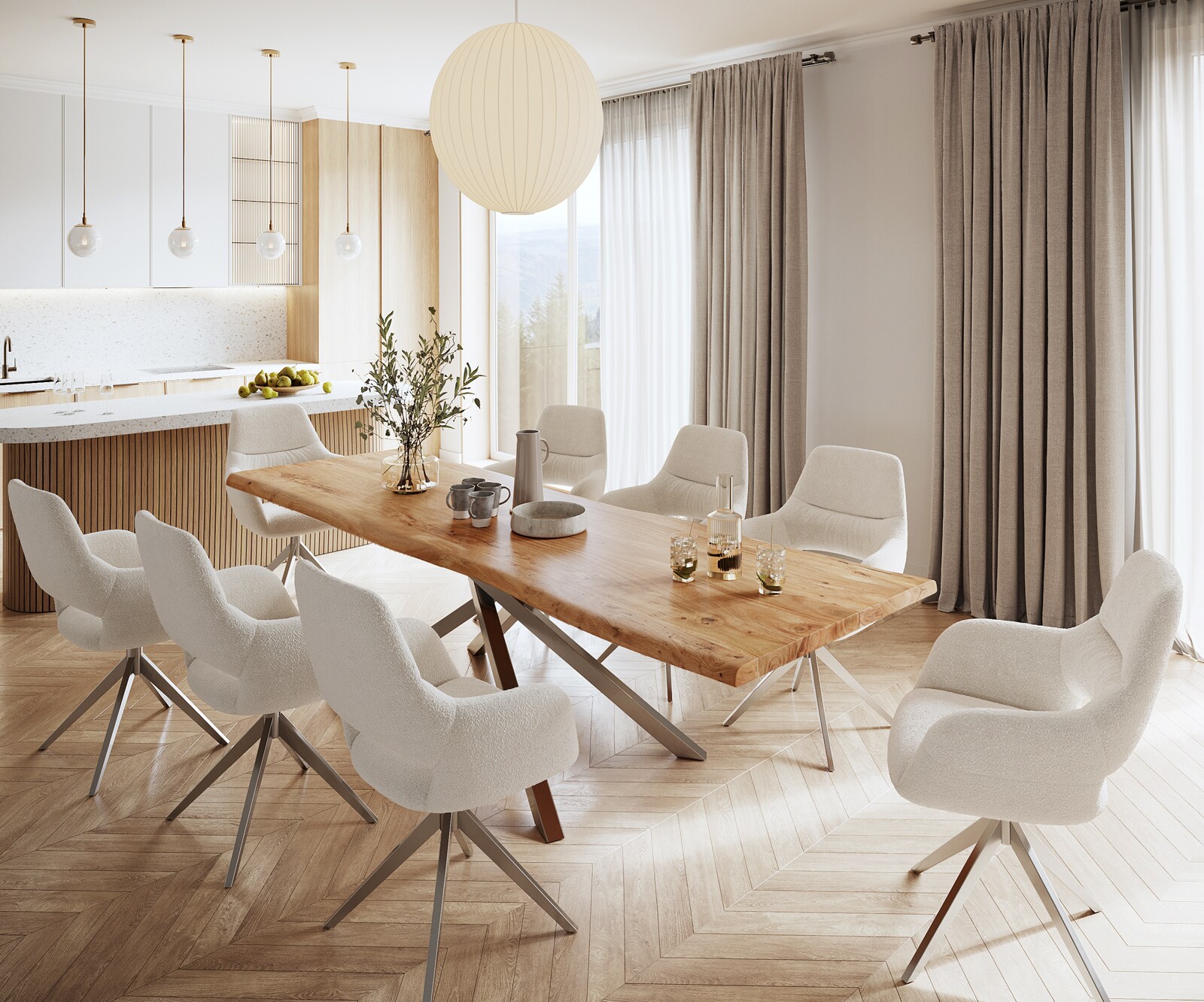 Table à manger Edge 280x100 XL acacia nature cadre croisé rectangle acier inoxydable Live-Edge 7