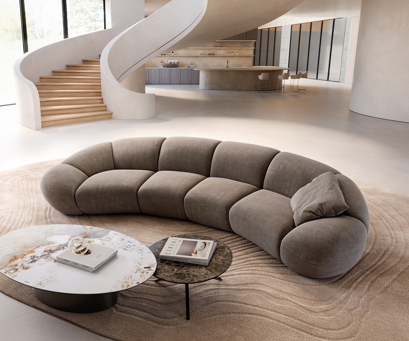 Grand canapé Lunna 360x175 cm Tissu structuré Soft Taupe 2 coussins 3 Grand canapé Lunna 360x175 cm Tissu structuré Soft Taupe 2 coussins 3