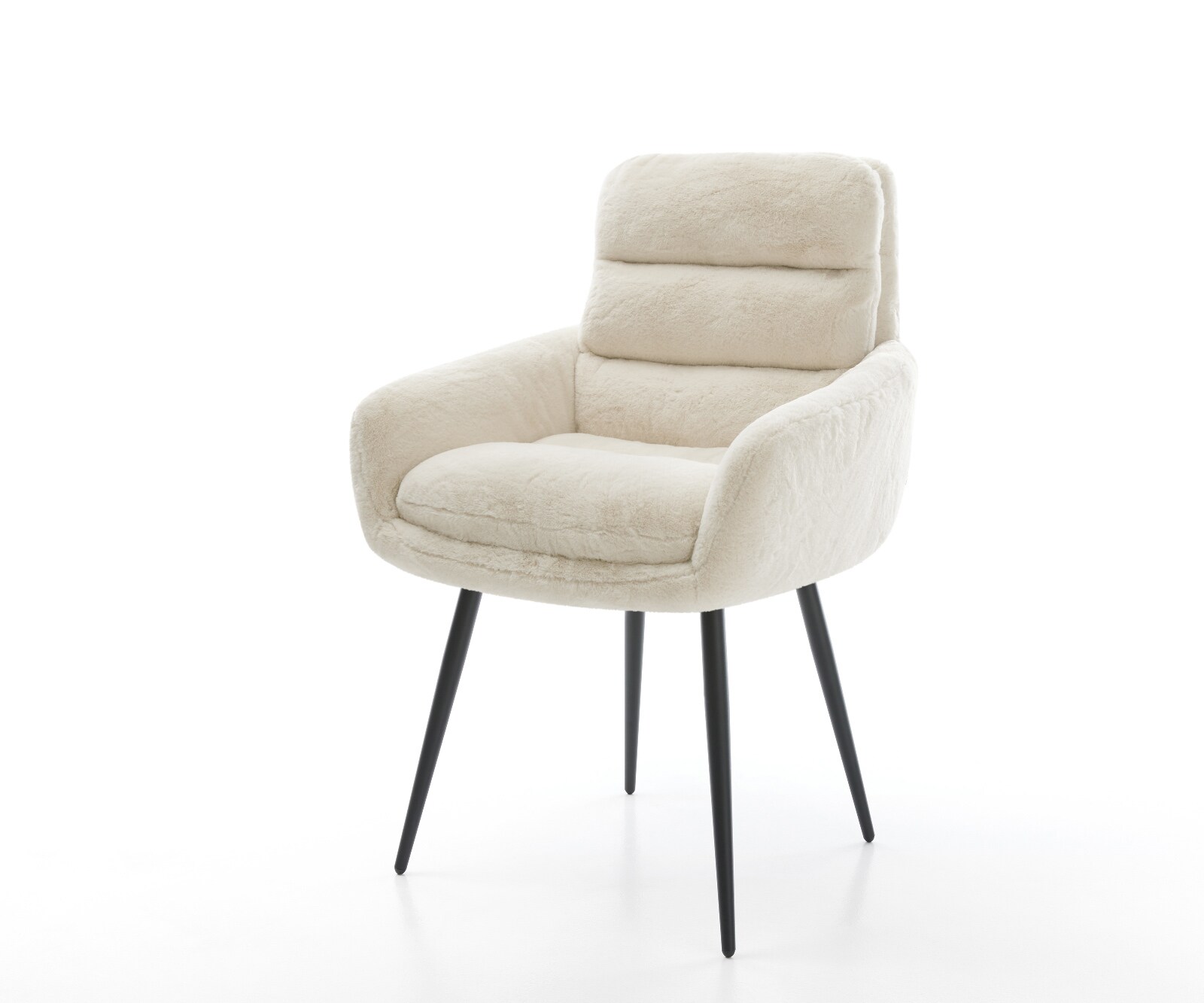 Chaise-de-salle-à-manger Abelia-Flex avec accoudoirs peluche crème-blanc 4 pieds coniques noir 1