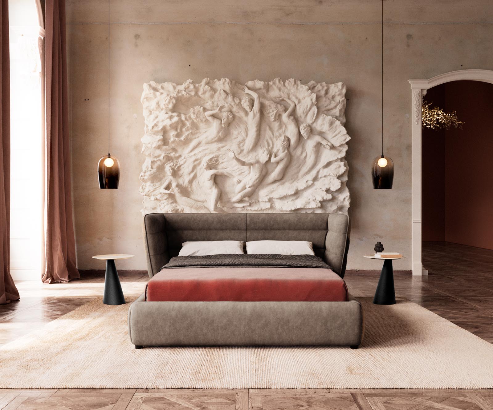 Sommier rembourré Simea 140x200 cm microfibre taupe vintage 2
