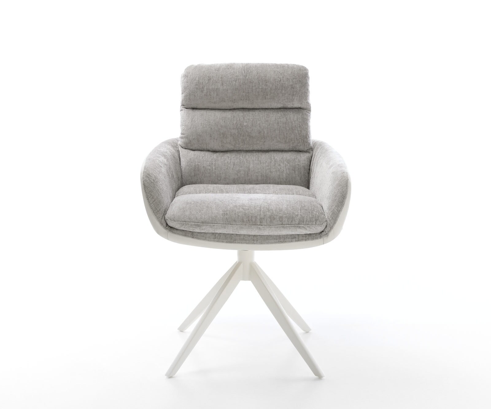 Chaise-pivotante Abelia-Flex avec accoudoirs tissu mixte cuir de vache blanc-gris argenté pied croisé large blanc pivotement sur 360° fonction bascule 1 Chaise-pivotante Abelia-Flex avec accoudoirs tissu mixte cuir de vache blanc-gris argenté pied croisé large blanc pivotement sur 360° fonction bascule 1