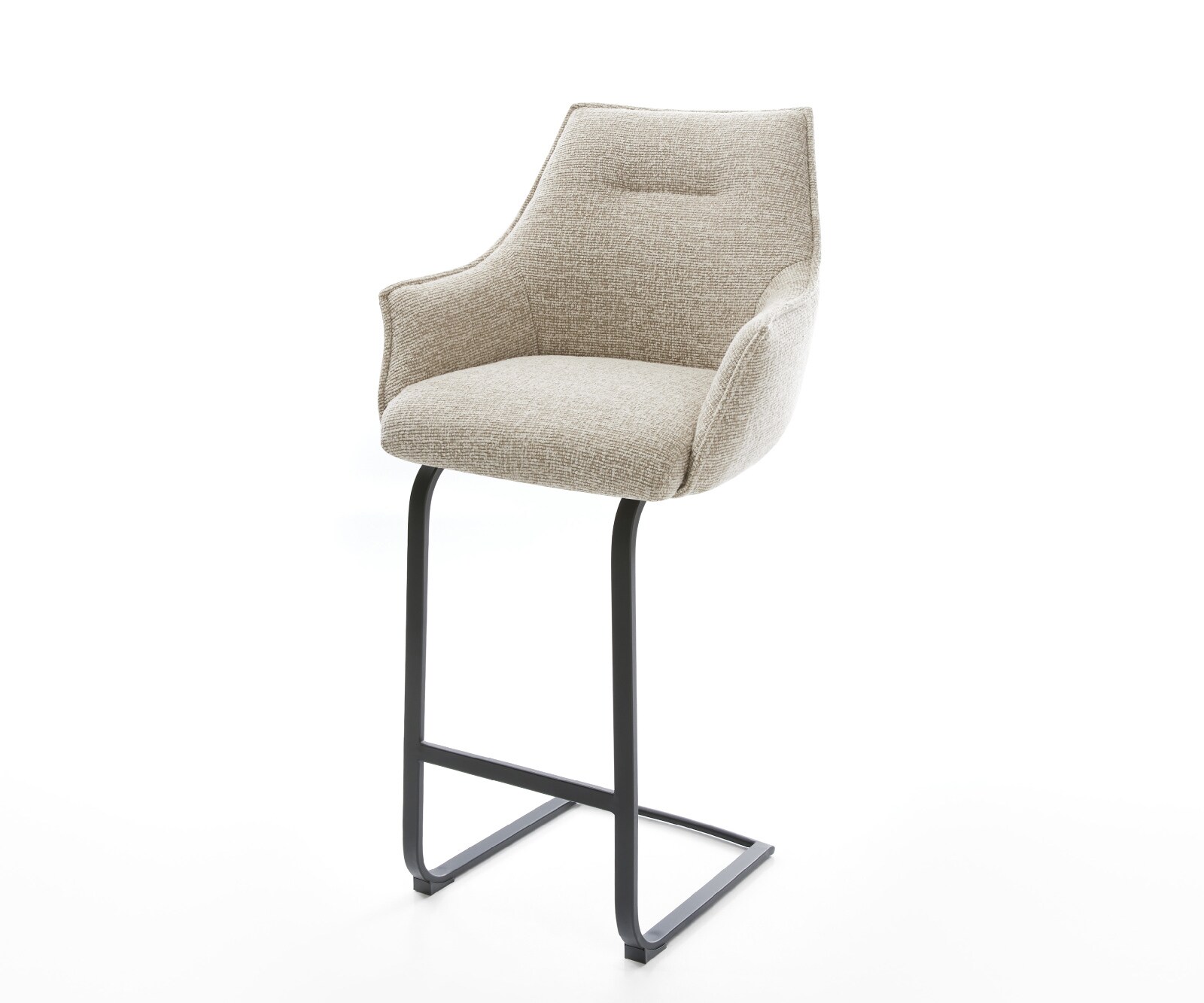 Chaise-de-bar Alja-Flex Tissu tissé doux Beige Pied cantilever plat noir Noir Ressort ensaché 1