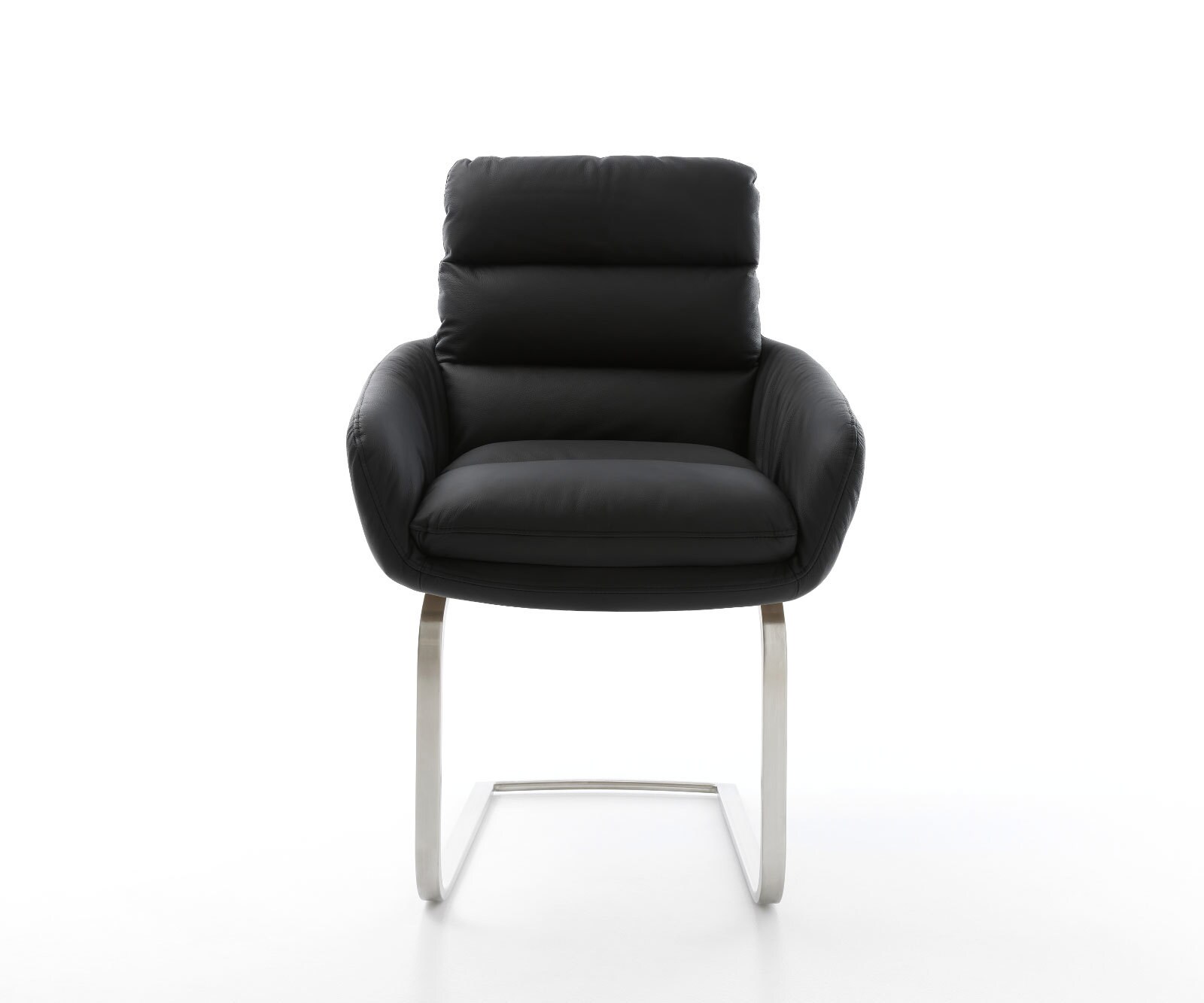 Cantilever Abelia-Flex avec accoudoirs cuir de vache noir pied cantilever plat acier inoxydable brossé 1 Cantilever Abelia-Flex avec accoudoirs cuir de vache noir pied cantilever plat acier inoxydable brossé 1