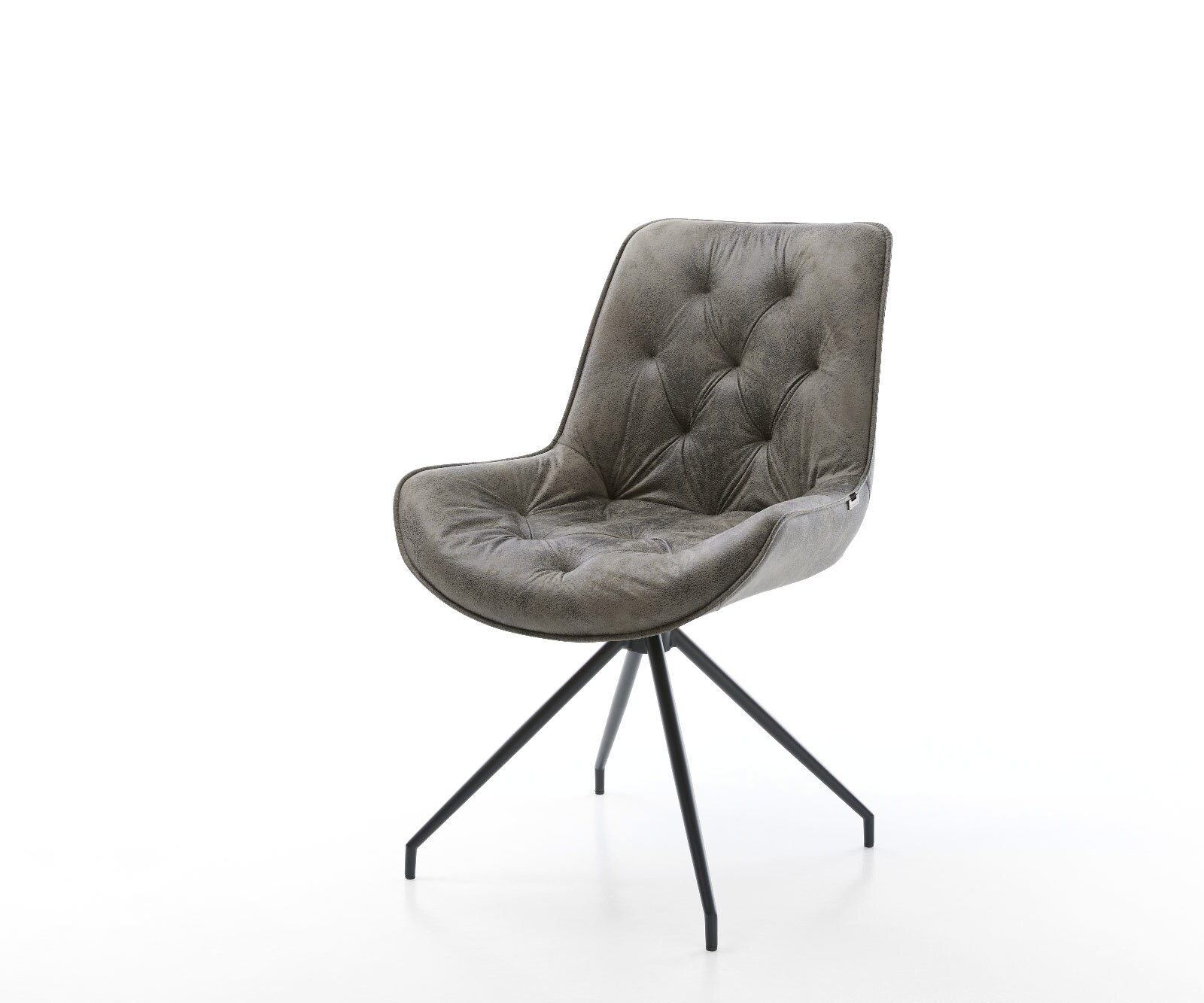 Chaise-de-salle-à-manger Taimi-Flex microvelours gris antique pied croisé conique noir