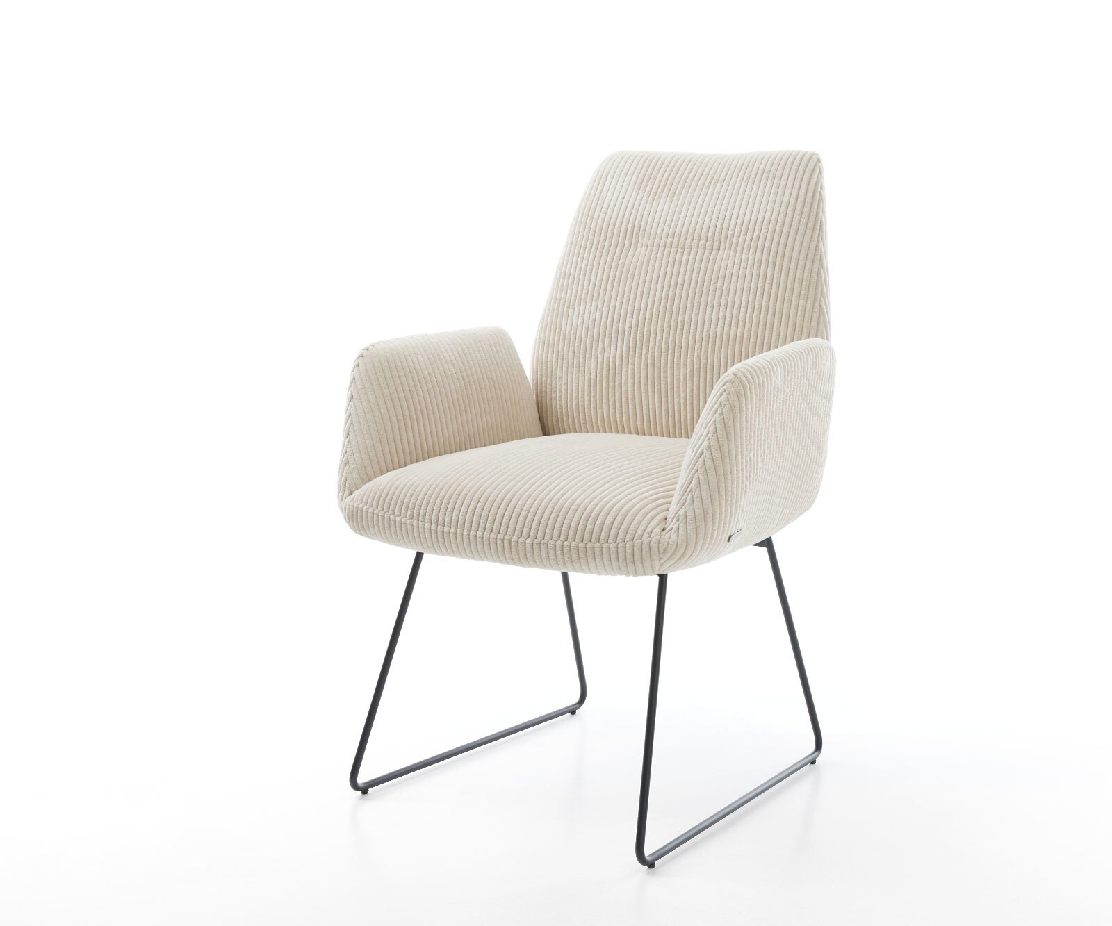 Chaise-de-salle-à-manger Zoa-Flex côtelé beige vintage pied trapèze noir ressorts ensachés
