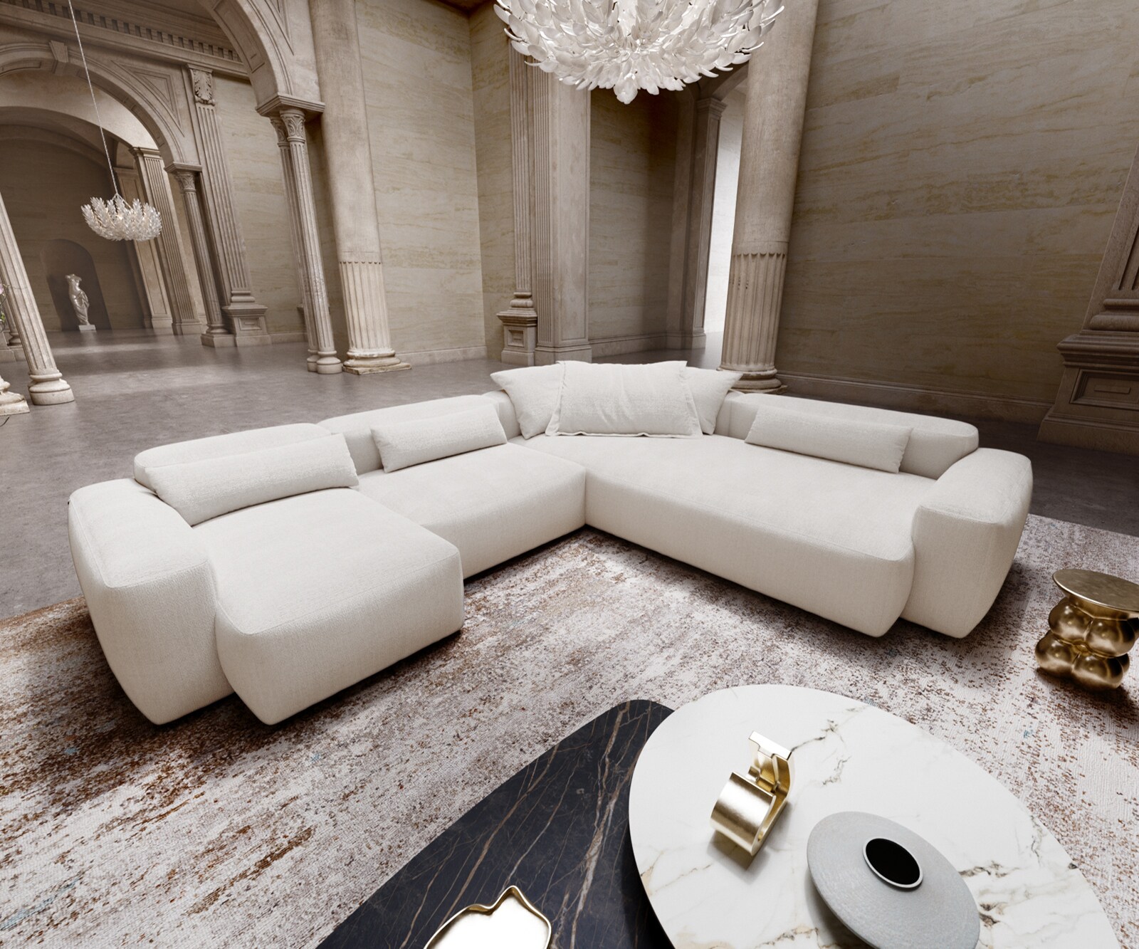 Canapé panoramique Freestyle 360x290 cm Bouclé doux Beige couture plate 1