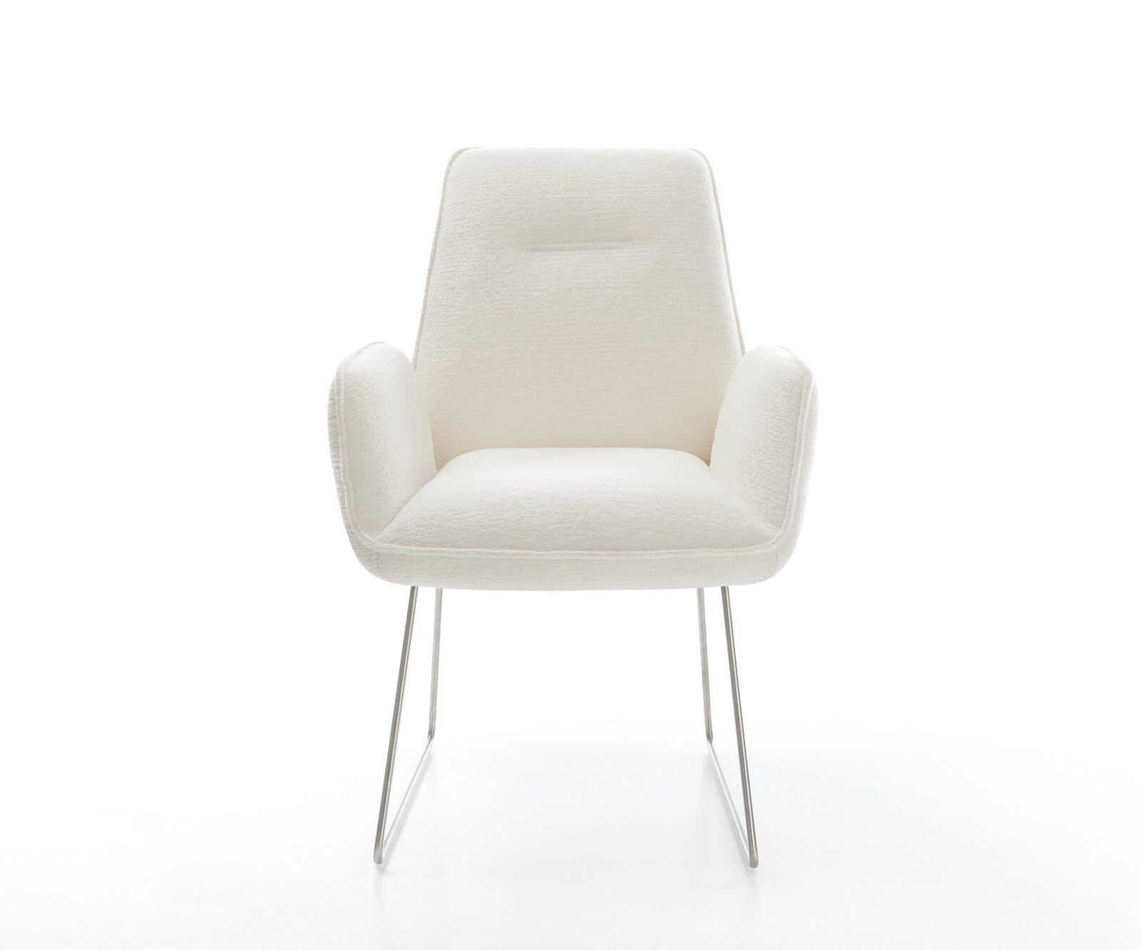 Chaise-de-salle-à-manger Zoa-Flex bouclé doux beige pied trapèze acier inoxydable resorts ensachés 2
