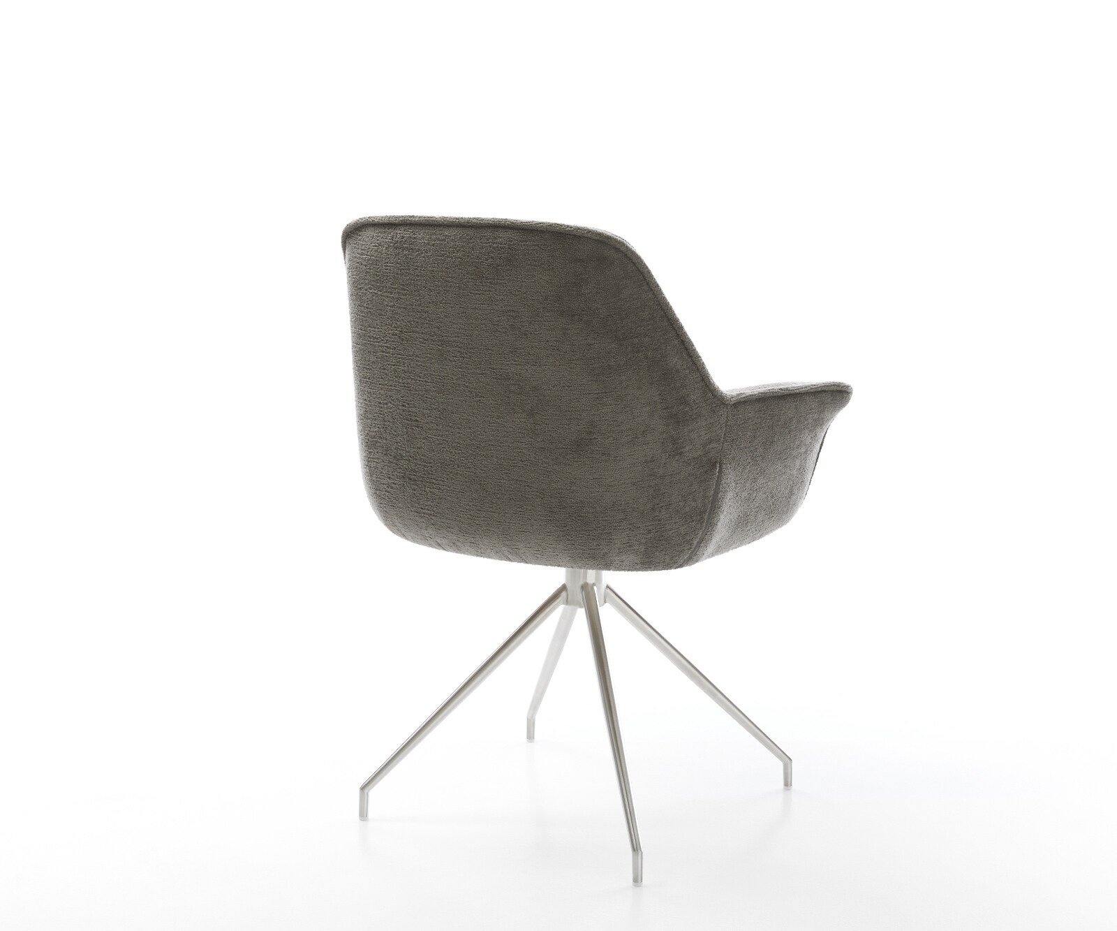 Chaise-de-salle-à-manger Keila-Flex avec accoudoirs bouclé doux couleur boue pied croisé conique acier inoxydable 4