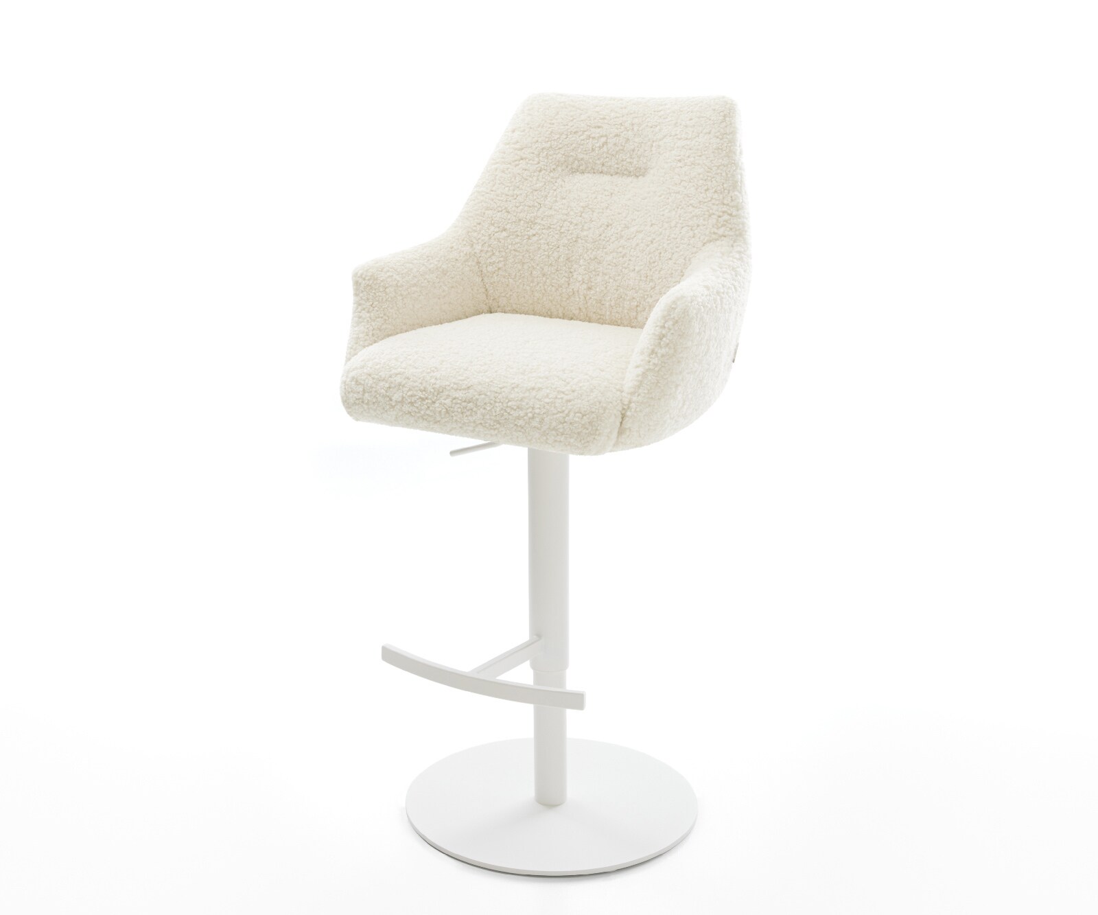 Chaise-de-bar Alja-Flex Tissu teddy Beige Pied pivotant réglable en hauteur blanc Blanc Ressort ensaché
