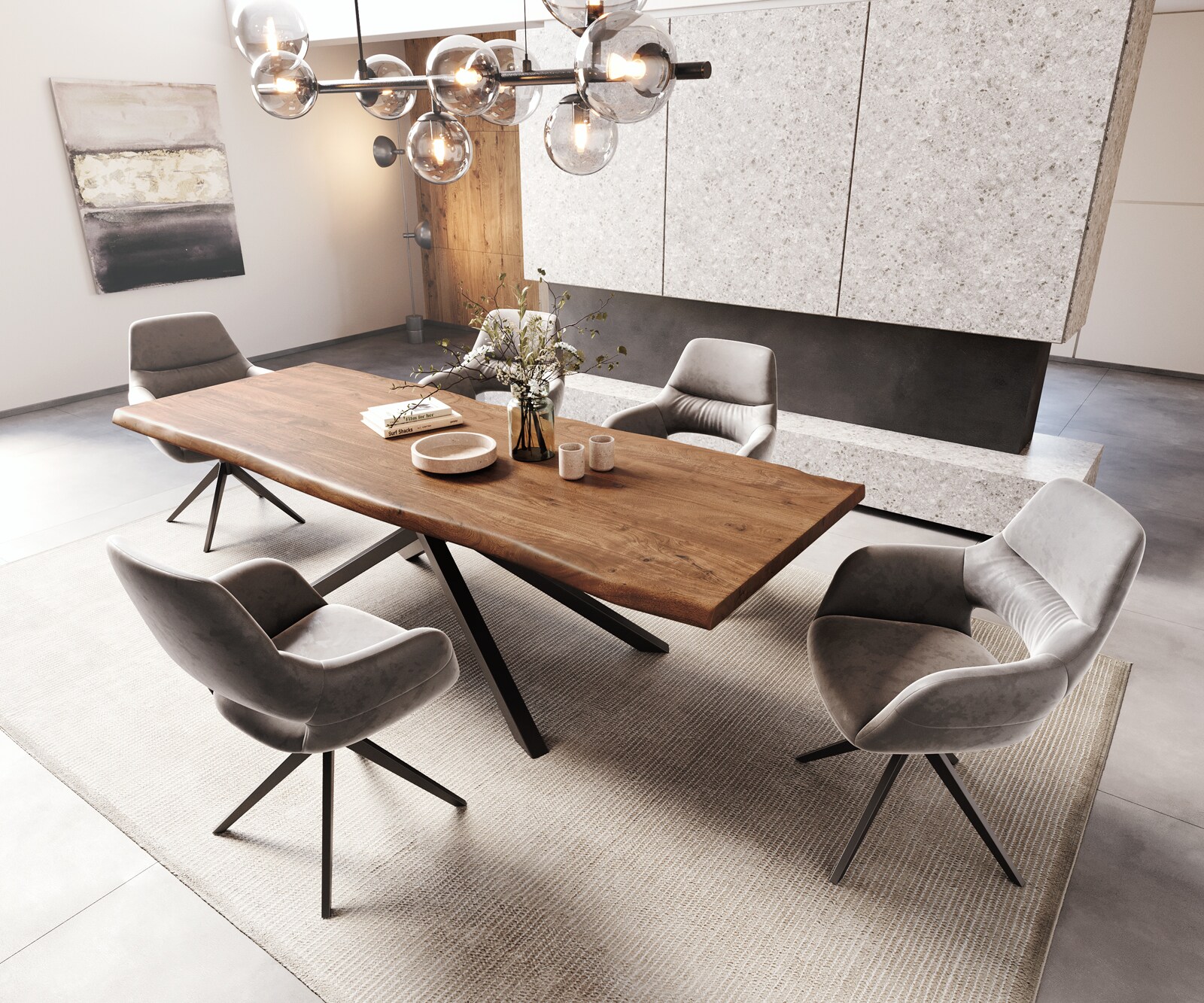Table à manger Edge 260x100 XL acacia marron cadre croisé rectangle noir Live-Edge 5
