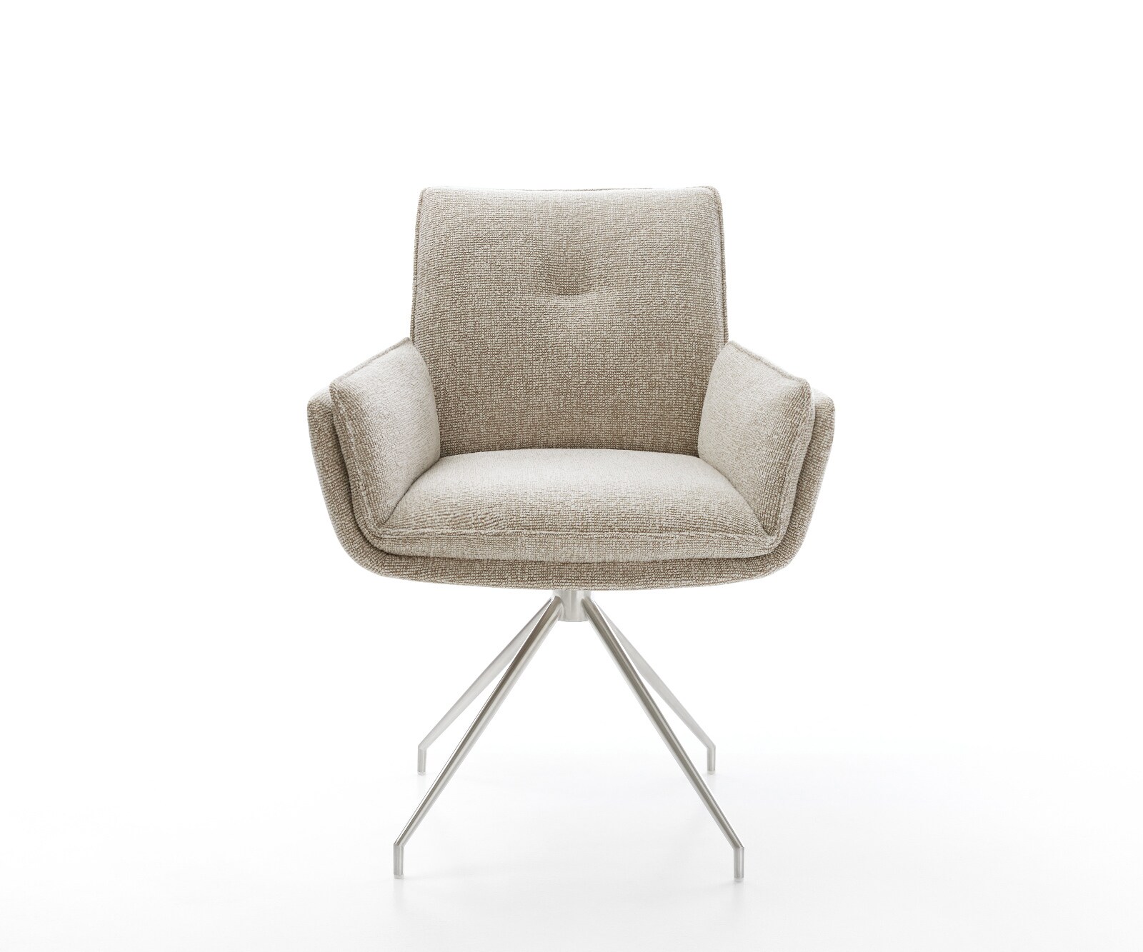 Chaise-de-salle-à-manger Nela-Flex tissu tissé doux beige pied croisé conique acier inoxydable 1