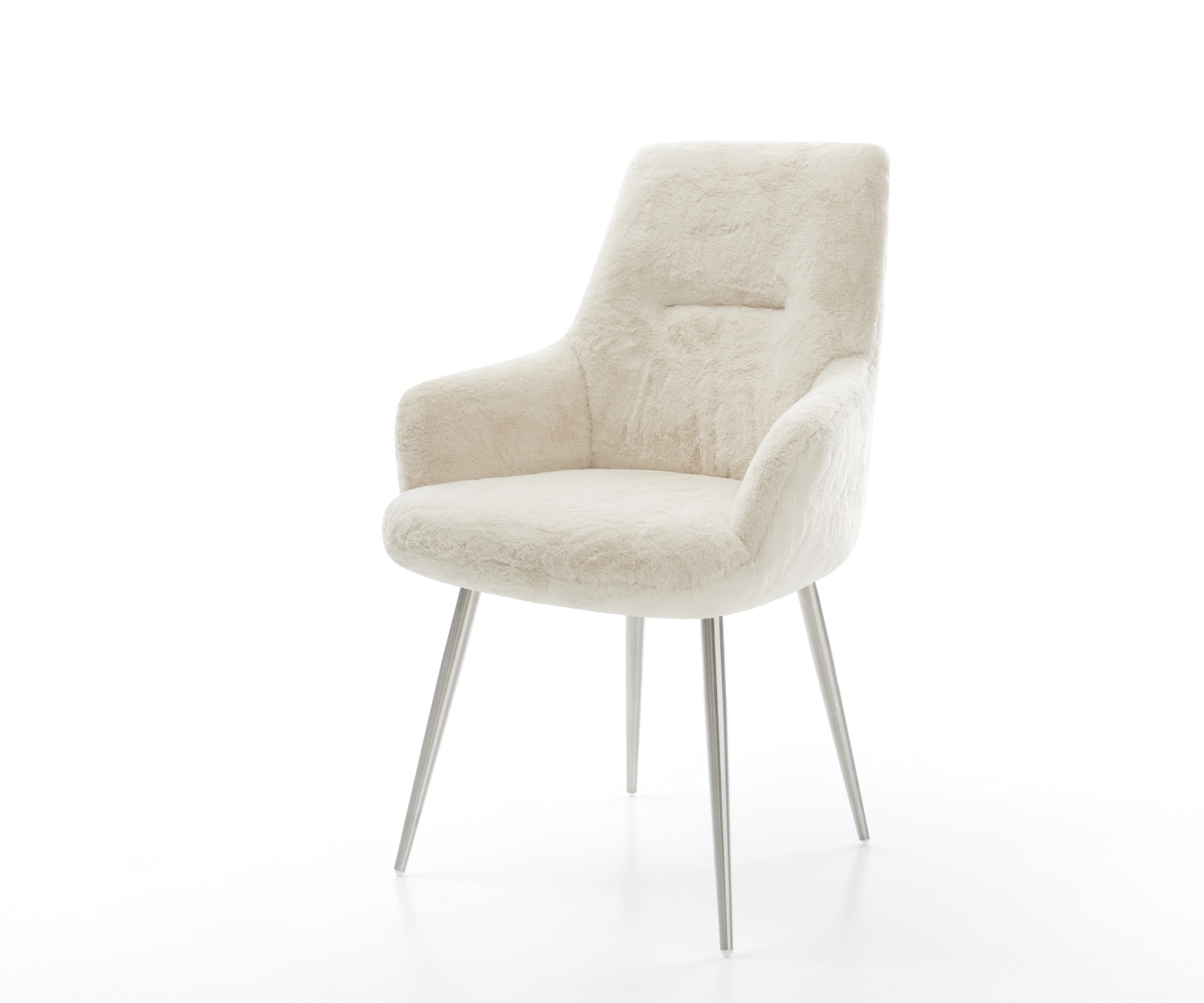 Chaise-de-salle-à-manger Zelia-Flex avec accoudoirs peluche crème-blanc 4 pieds coniques acier inoxydable resorts ensachés 1