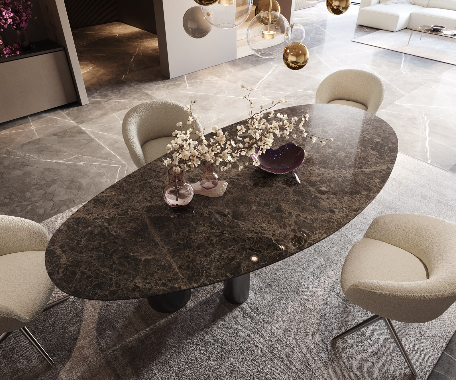 Table à manger Edge Ovale 280x130 Céramique Laminam®Emperador Extra Lucidato Marron foncé Troa Acier inoxydable Graphite 4