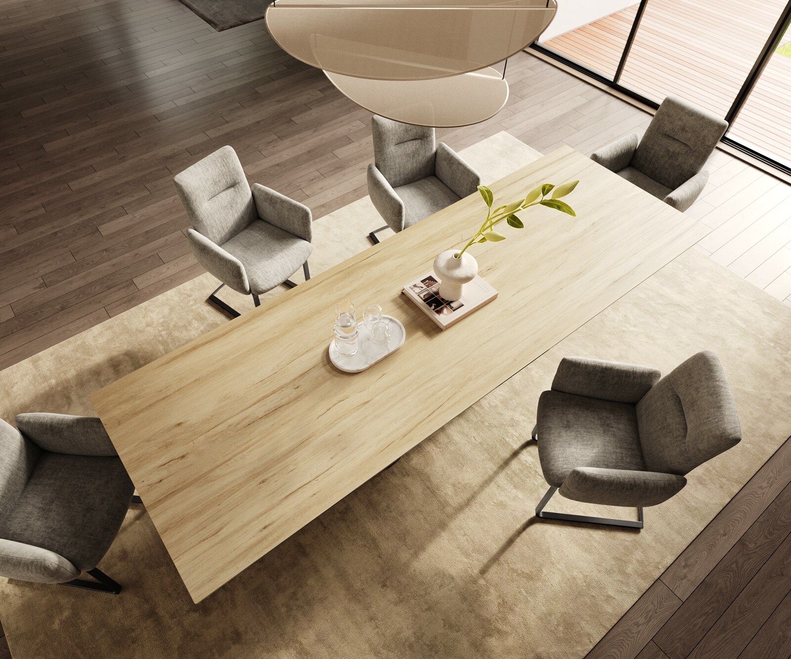 Table à manger Edge 300x100 Céramique Laminam® Sabbia Couleur chêne Pilier Acier inoxydable Graphite 4