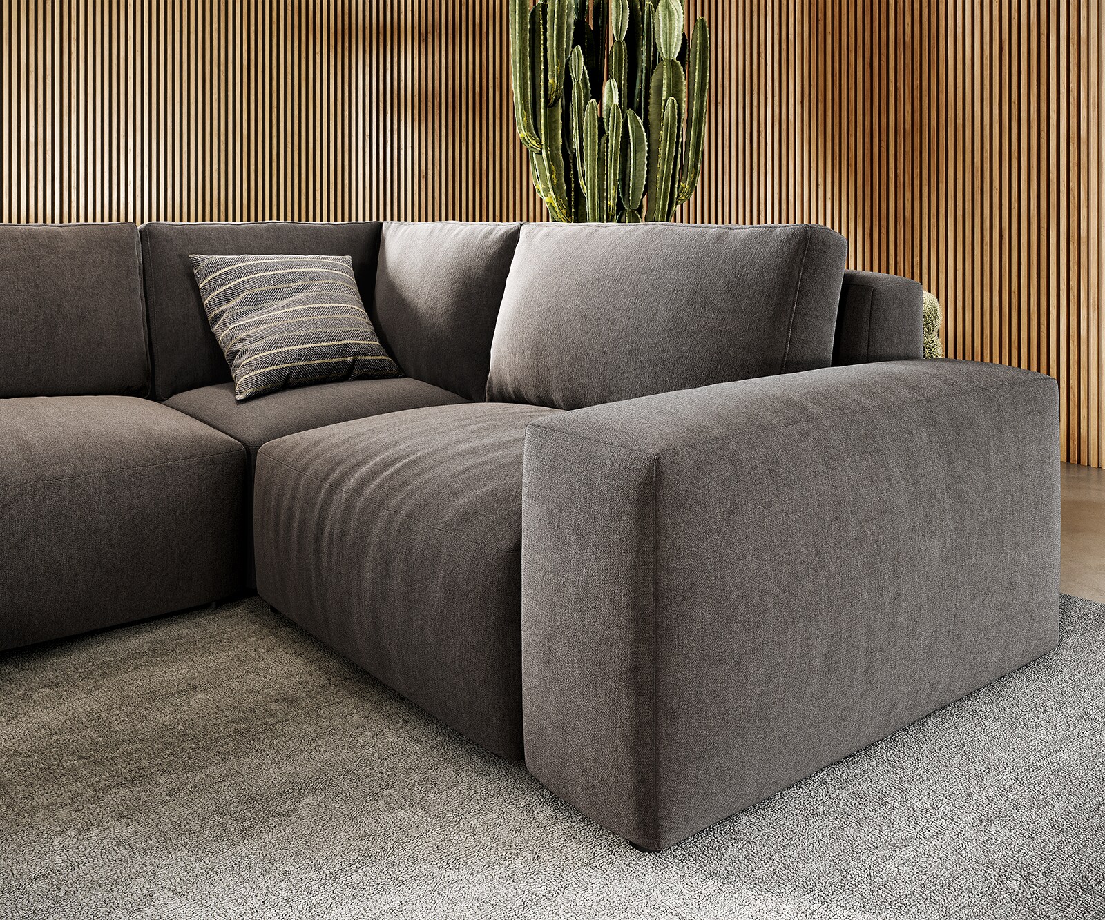 Grand canapé d’angle Lanzo 300x210 cm microfibre brun kaki méridienne réversible 3