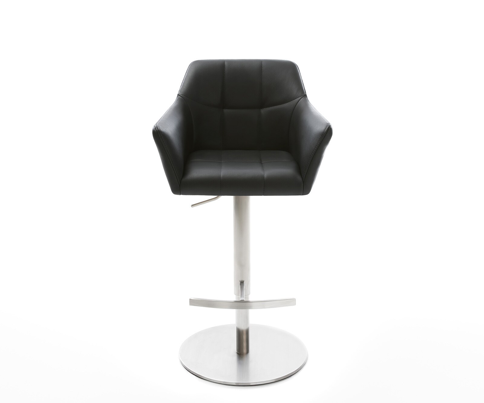 Chaise-de-bar Yulo-Flex cuir véritable noir pied pivotant réglable en hauteur acier inoxydable 1