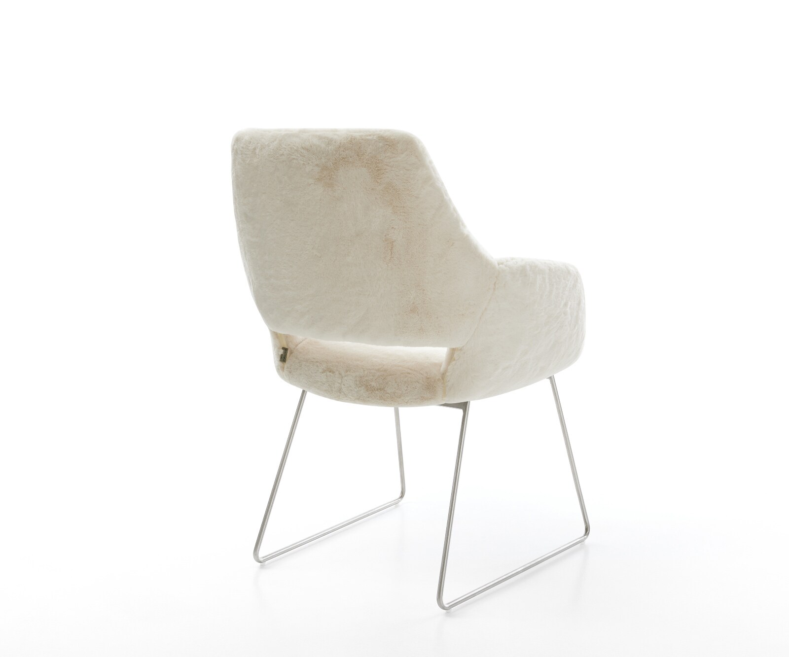 Chaise-de-salle-à-manger Yago-Flex avec accoudoirs peluche crème-blanc pied trapèze acier inoxydable resorts ensachés 5