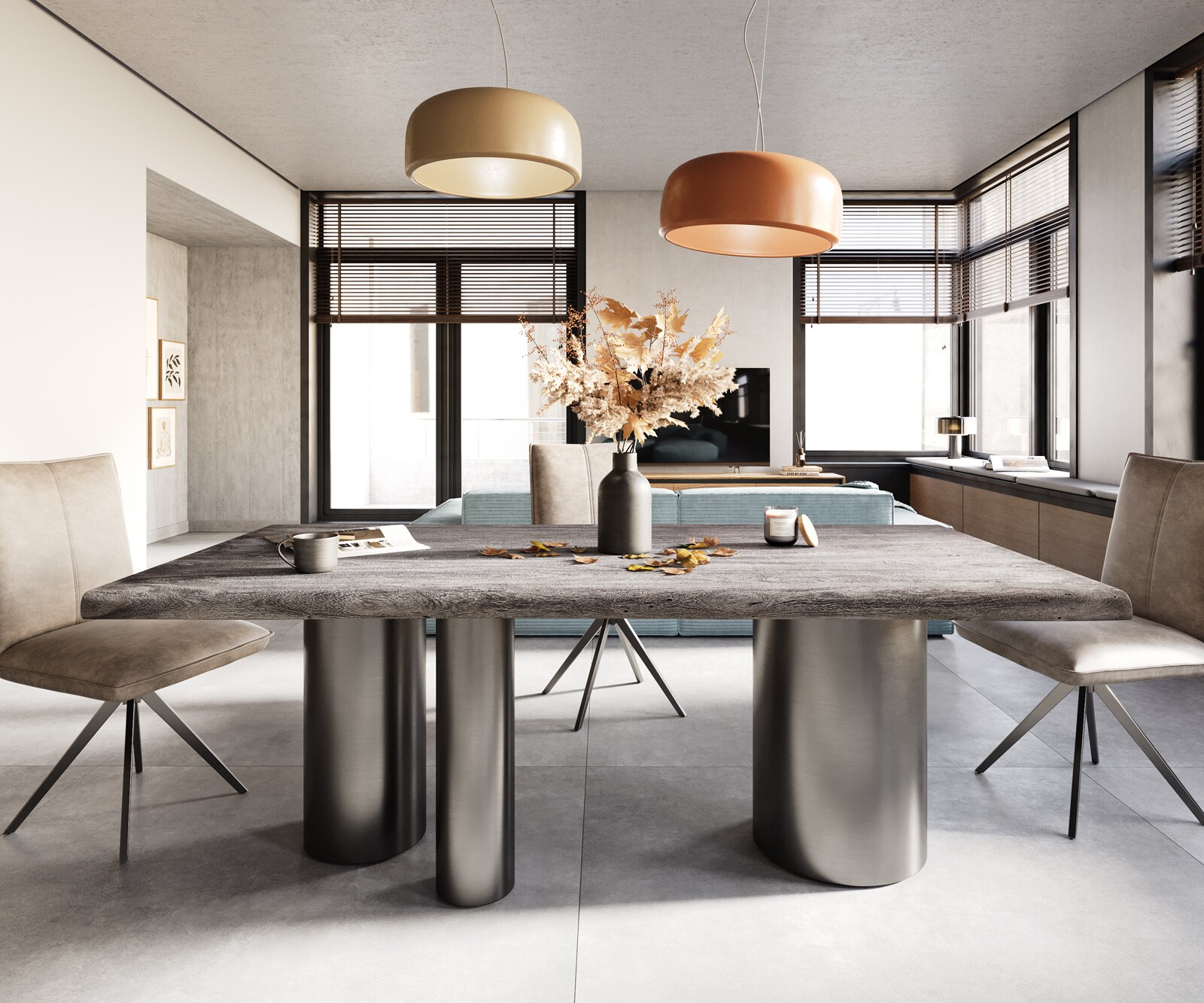 Table à manger Edge 200x100 XL Acacia Platine Troa Acier inoxydable Graphite Live-Edge 1