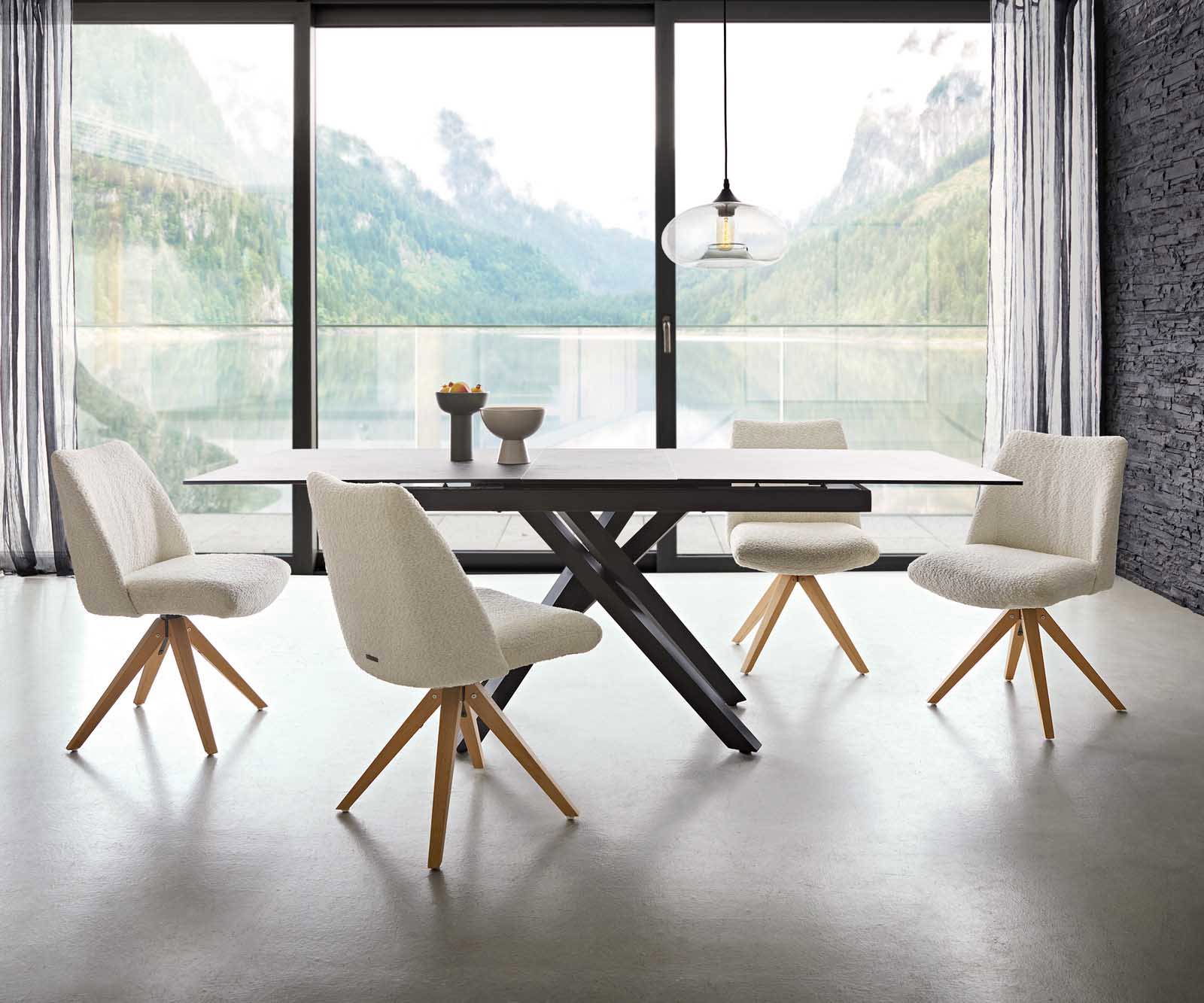 Chaise-pivotante Elso-Flex bouclé blanc pied en bois angulaire naturel pivotement sur 180° ressorts ensachés 5