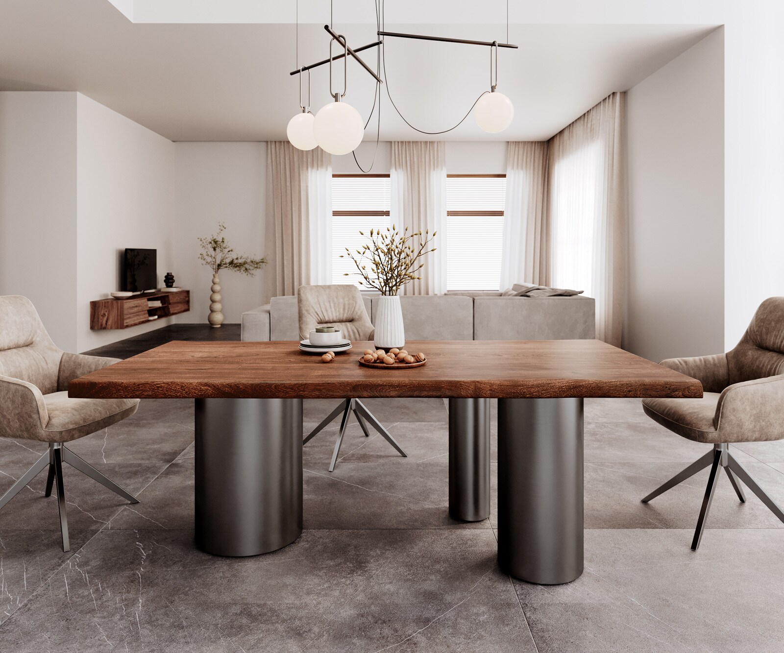 Table à manger Edge 200x100 XL Acacia Marron Troa Acier inoxydable Graphite Live-Edge 2