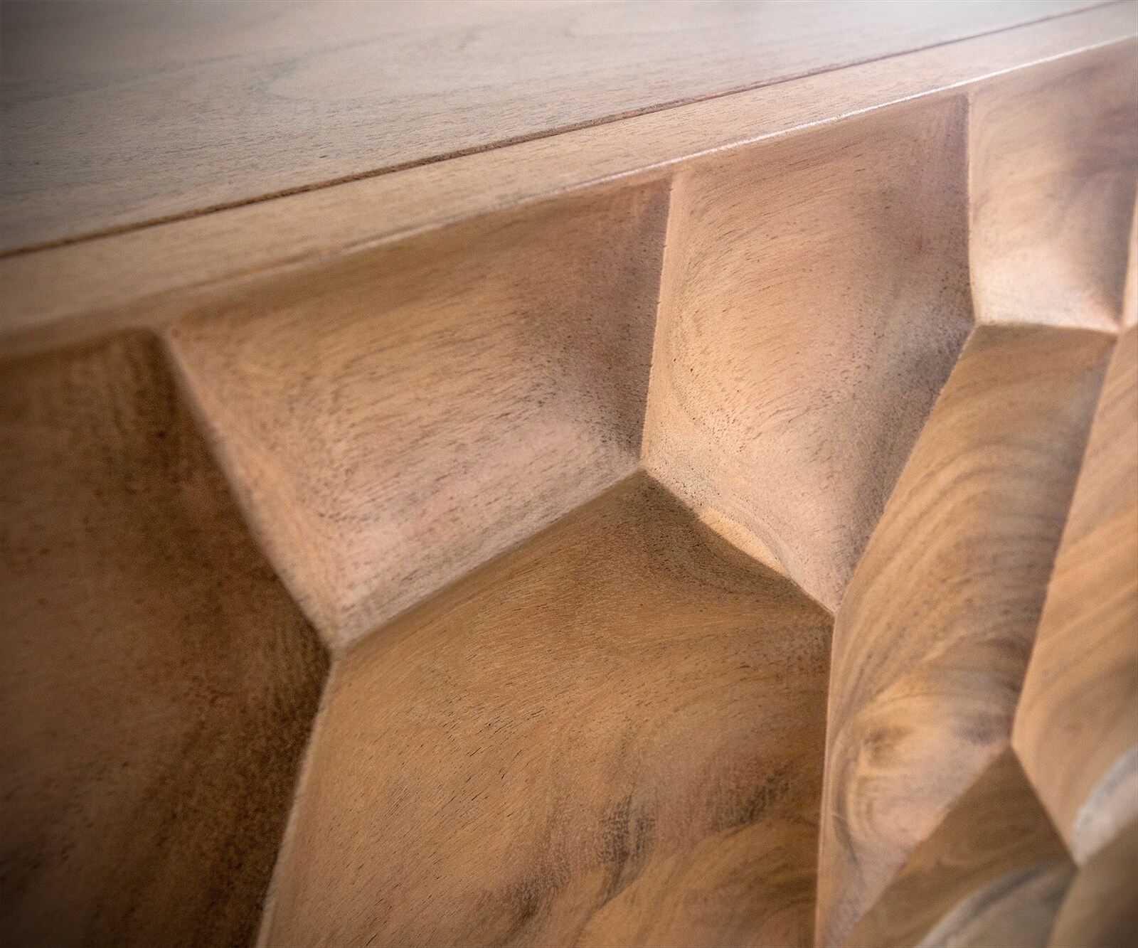 Meuble-TV Solu 175 cm acacia naturel 2 portes 2 tiroirs flottant façade 3D 5