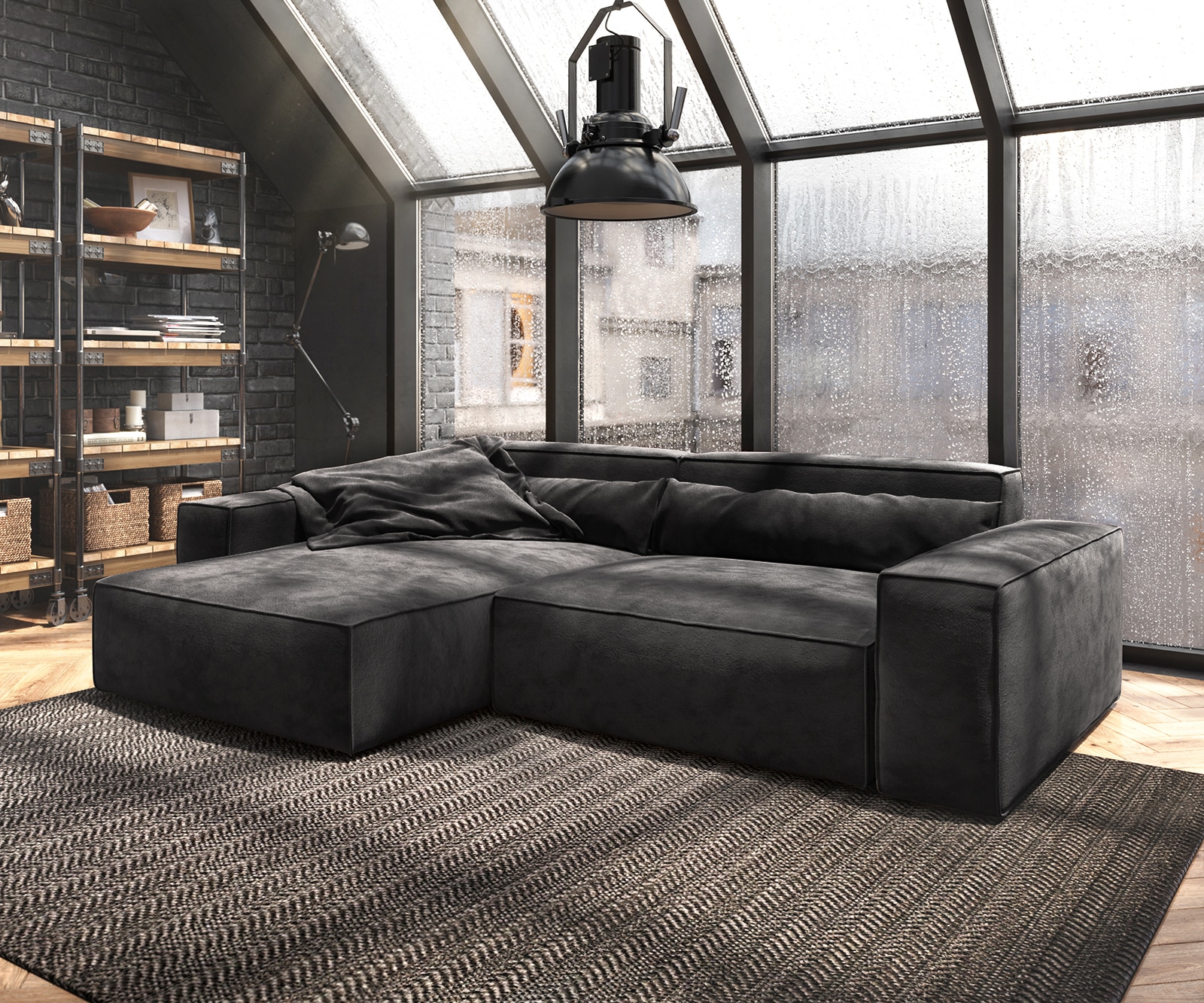 Canapé d'angle Sirpio XL 270x170 cm Microfibre Noir Recamiere variable Canapé d'angle Sirpio XL 270x170 cm Microfibre Noir Recamiere variable