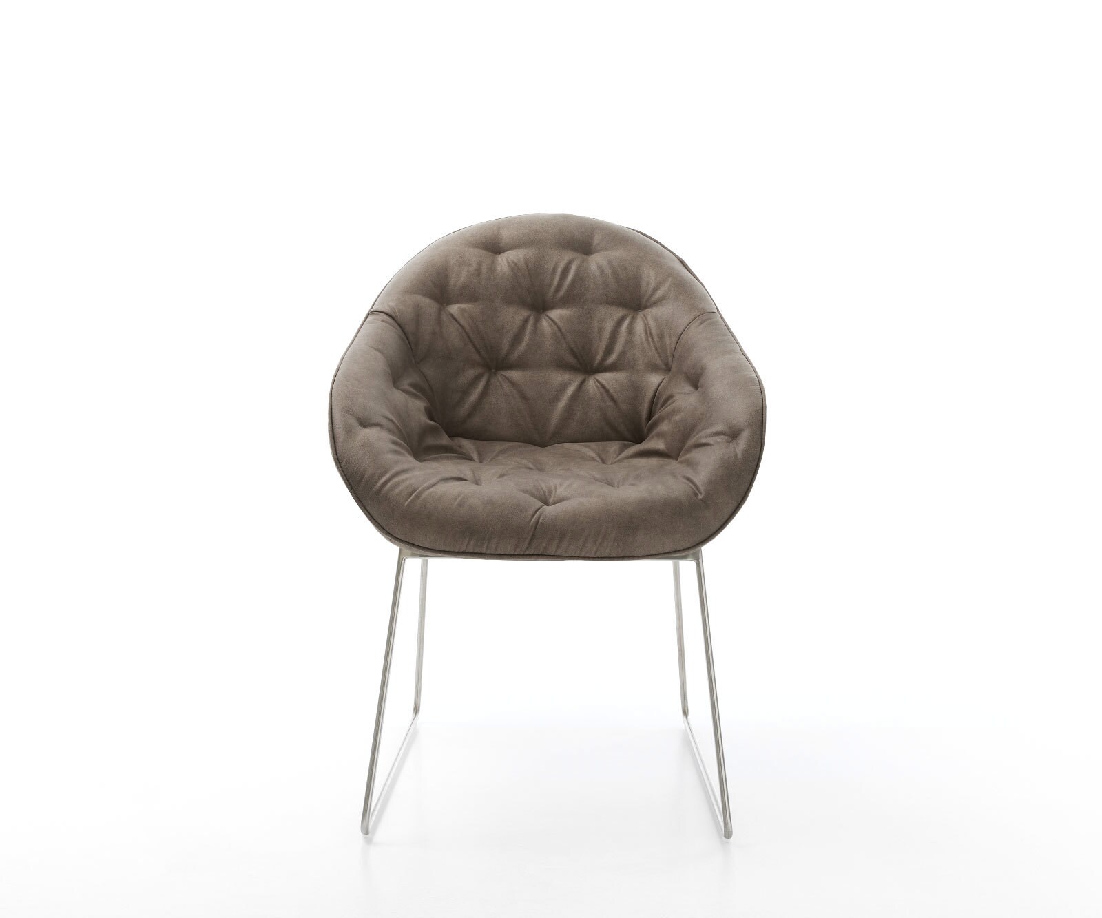 Chaise-de-salle-à-manger Gaio-Flex microvelours taupe vintage pied trapèze acier inoxydable brossé 1 Chaise-de-salle-à-manger Gaio-Flex microvelours taupe vintage pied trapèze acier inoxydable brossé 1