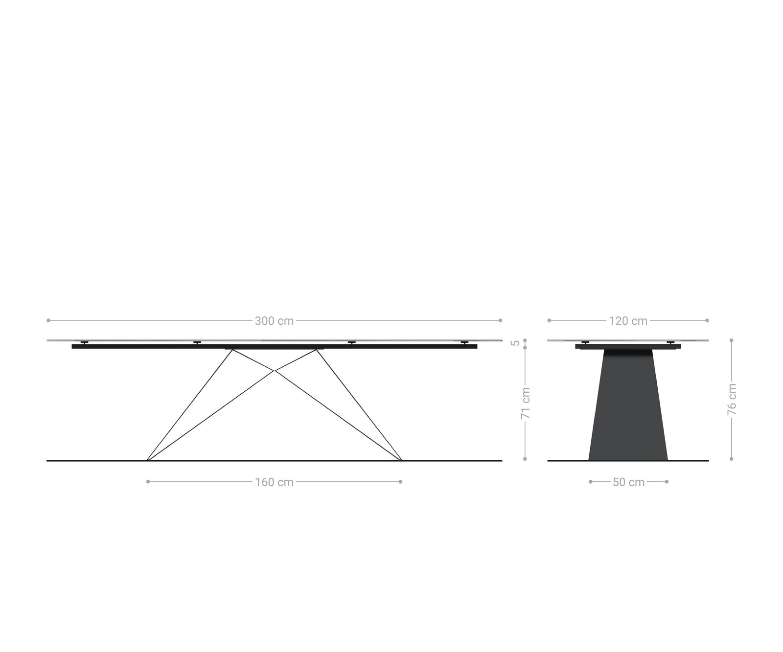 Table à manger Edge Boot 300x120 cm Céramique Laminam® Sabbia Eichefarbig piètement en V Flachstahl Noir 7