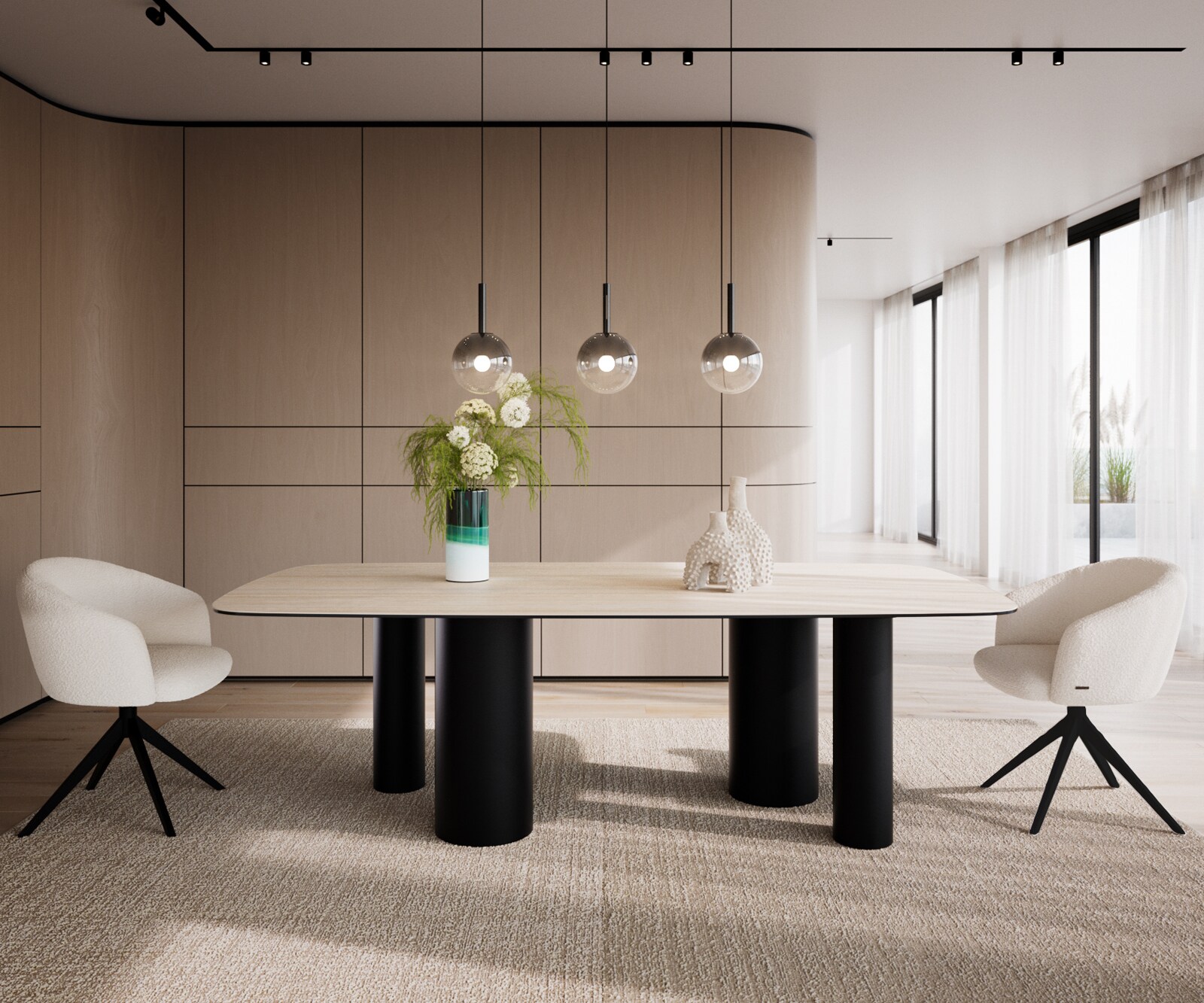 Table à manger Edge Boot 240x120 cm Céramique Travertin Naturel Pilier Métal Noir 2