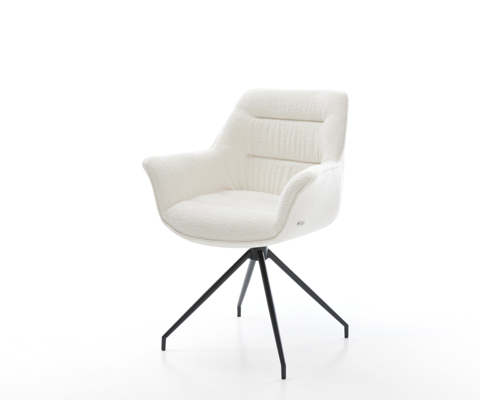 Chaise-de-salle-à-manger Kaira-Flex bouclé doux beige pied croisé conique noir