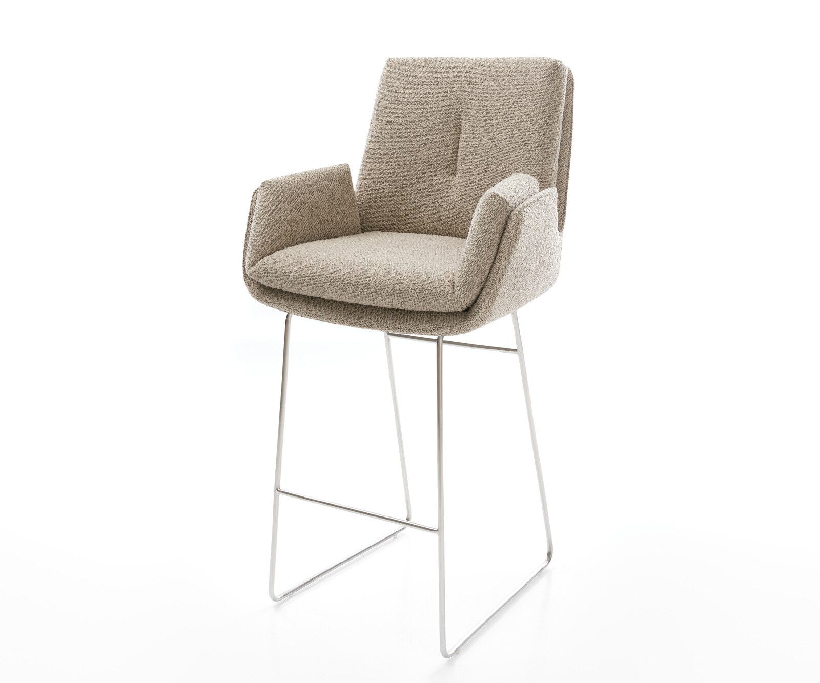 Chaise-de-bar Clea-Flex Bouclé Boue Pied trapèze acier inoxydable Argent