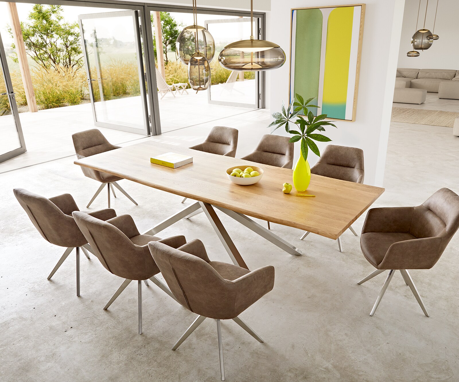 Table à manger Edge 260x100x2,5-3 chêne nature cadre croisé rectangle acier inoxydable Live-Edge 6 Table à manger Edge 260x100x2,5-3 chêne nature cadre croisé rectangle acier inoxydable Live-Edge 6