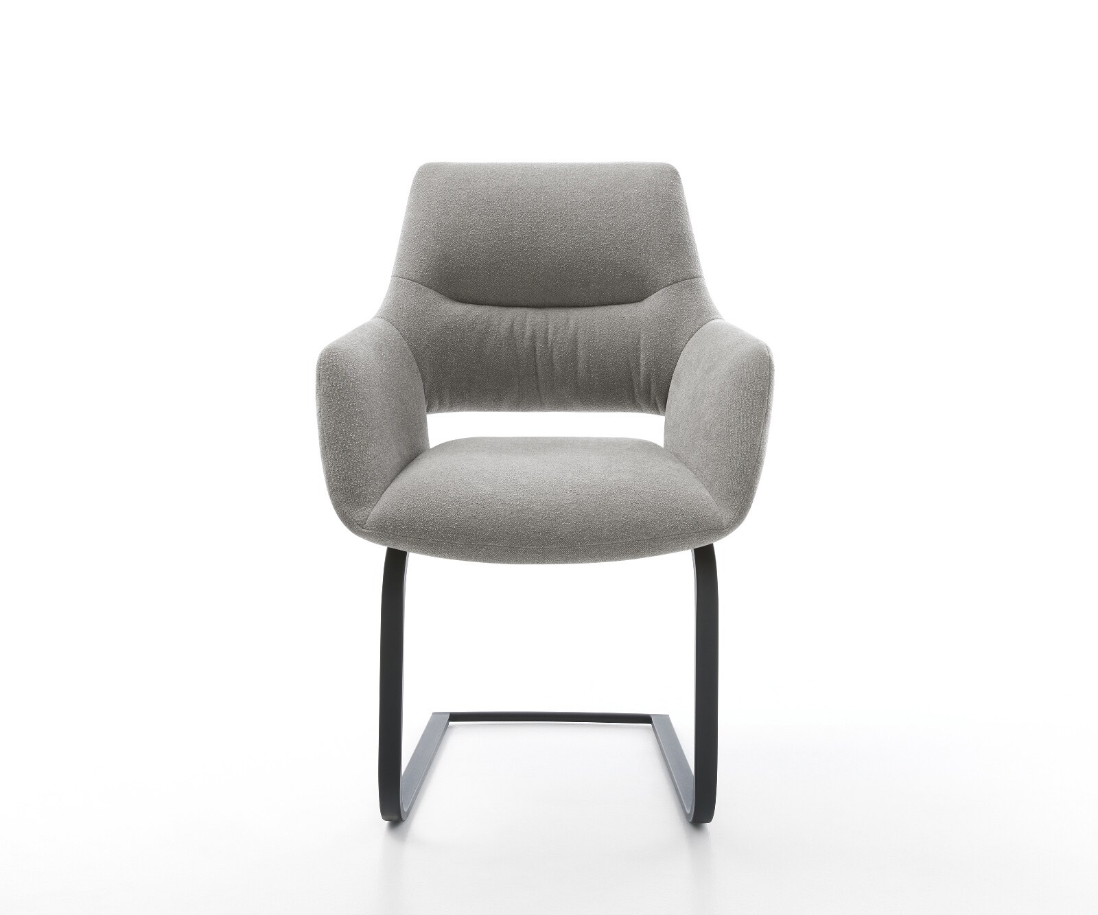 Cantilever Yago-Flex avec accoudoirs tissu structuré doux gris pied cantilever plat noir resorts ensachés 2