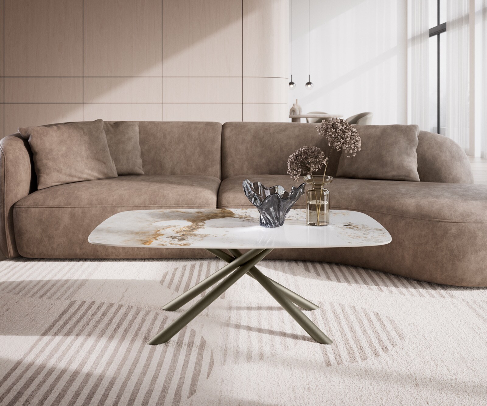 Table basse Edge Boot 120x70 cm céramique Minas Melange Sarity Metall finition effet titane 1
