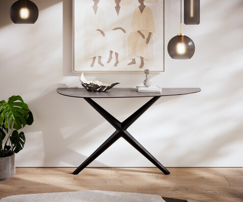 Table console Edge Oval 140x40 cm Céramique Béton Gris Estelo Métal Noir
