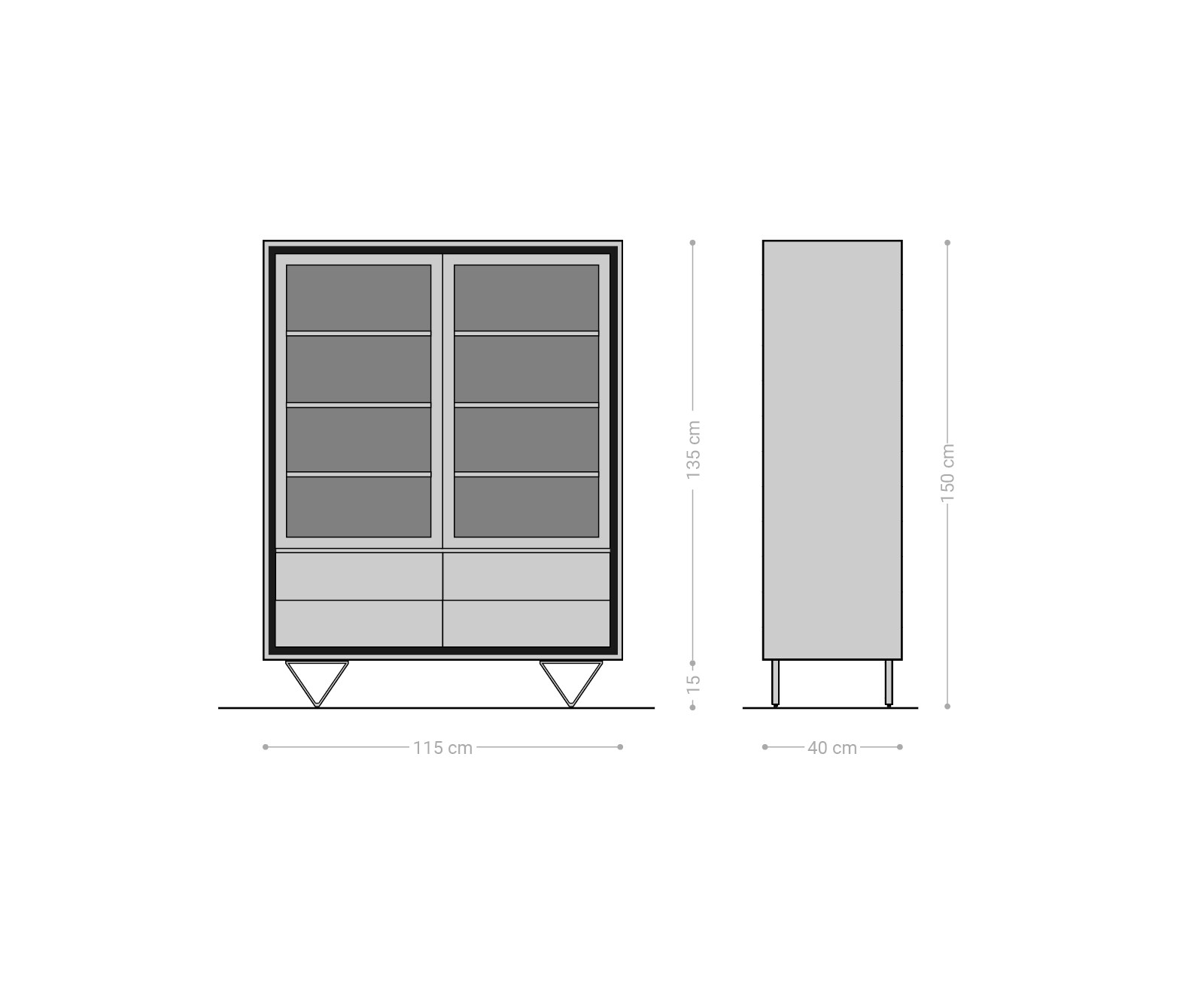 Vitrine Stonegrace 115x150 acacia nature 2 portes 4 tiroirs placage en pierre pieds en V 6