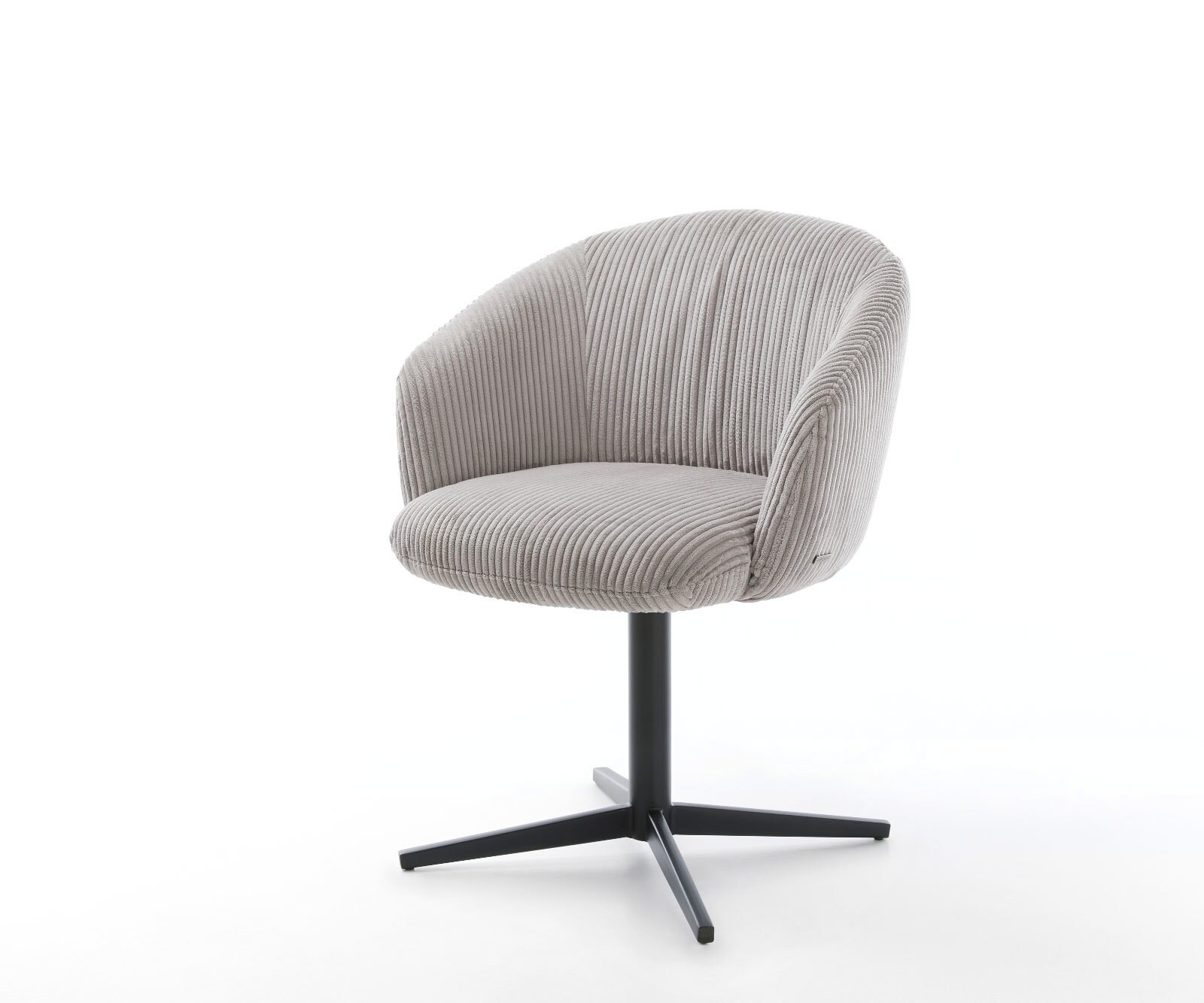 Chaise-pivotante Caja-Flex avec accoudoirs côtelé gris argenté pied de chaise 4 branches noir pivotement sur 360° ressorts ensachés