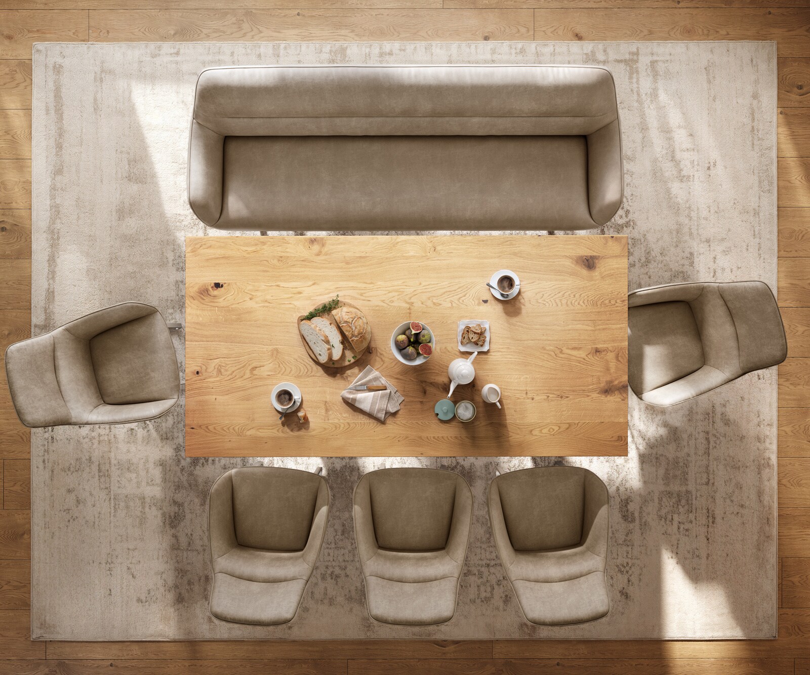 Banc-de-salle-à-manger Taya-Flex 200 cm microfibre beige vintage châssis à patins plat titane ressort ensaché 5