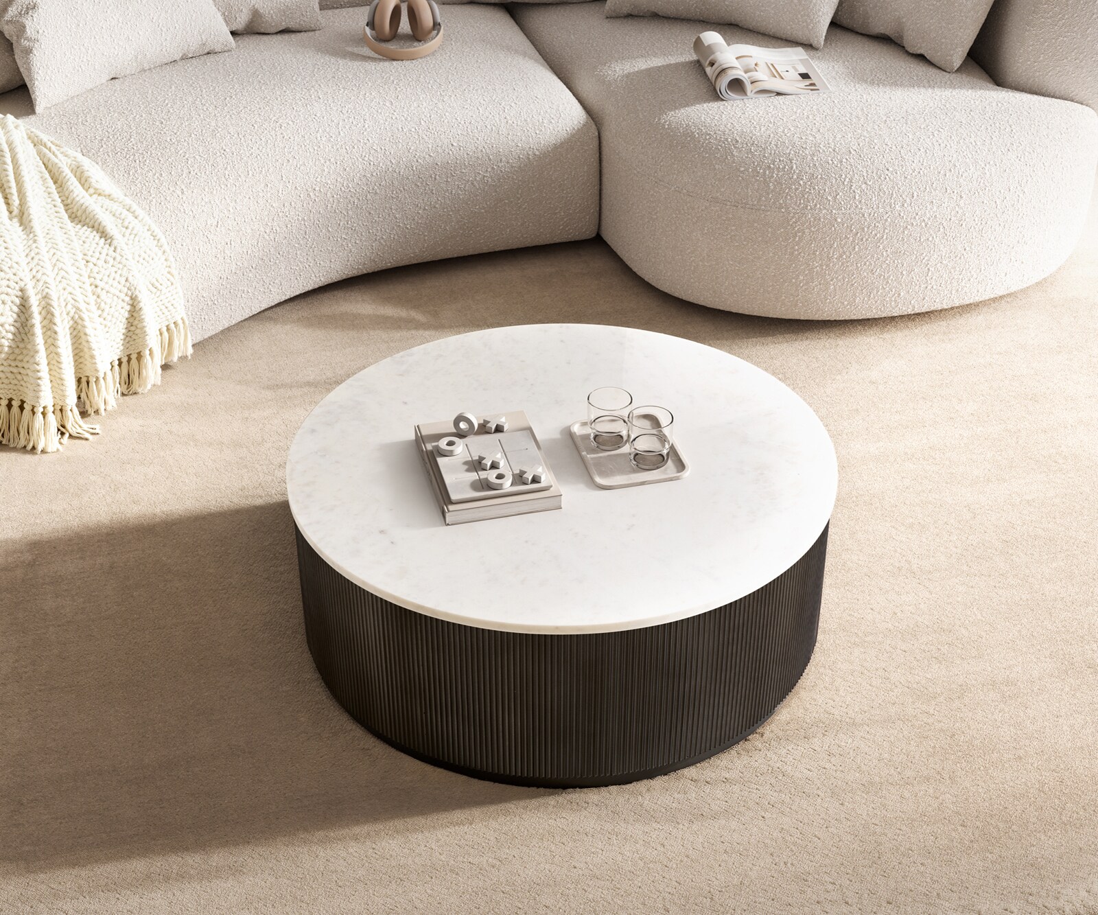 Table-basse Fiorano 90x90 cm Marbre blanc Métal noir antique 2