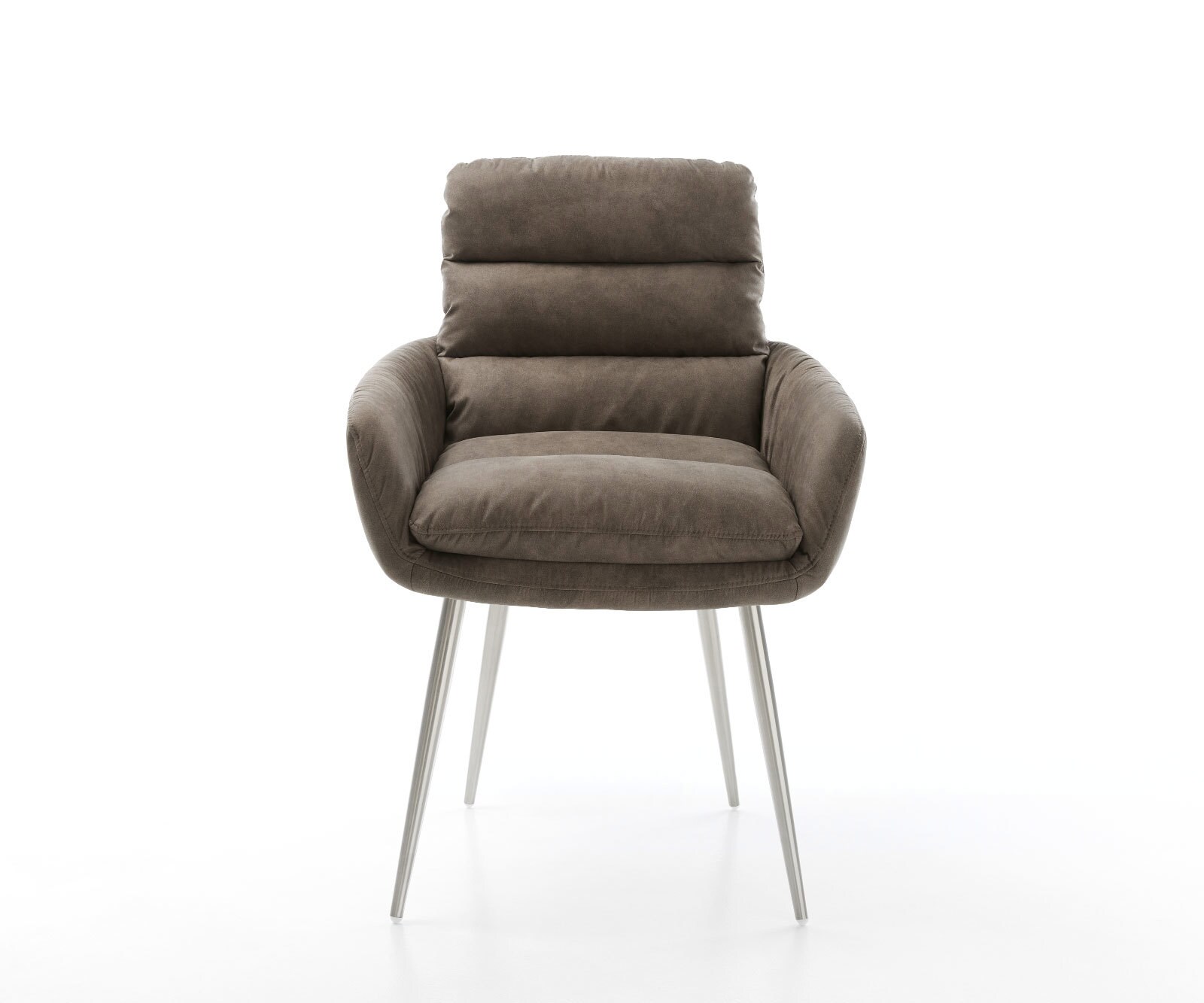 Chaise-de-salle-à-manger Abelia-Flex avec accoudoirs microvelours taupe vintage 4 pieds coniques acier inoxydable brossé 2