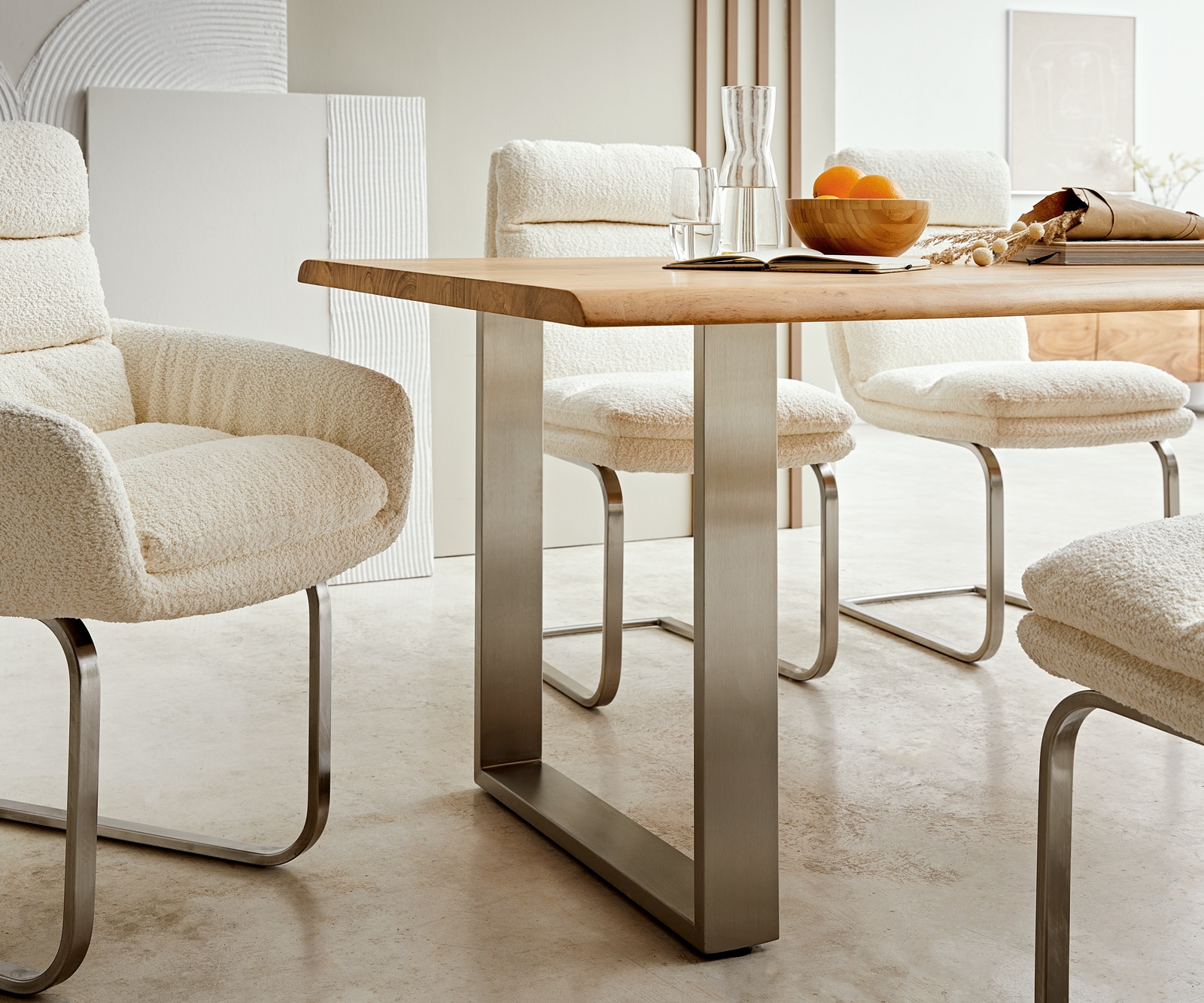 Table-à-manger Edge 200x100 acacia nature acier inoxydable mince Live-Edge 4 Table-à-manger Edge 200x100 acacia nature acier inoxydable mince Live-Edge 4